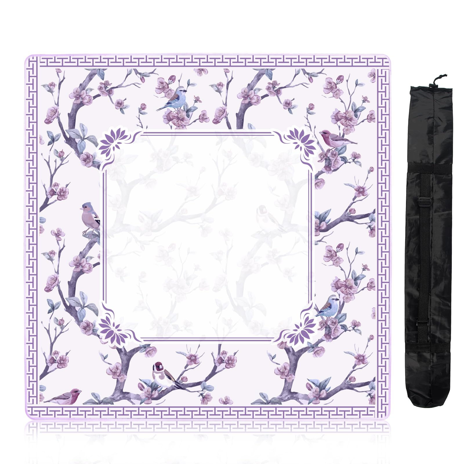 Chinoiserie Mahjong Mat with Carrying Bag,Rubber Anti Slip and Noise Reduction Multi Purpose Game Table Cover for Card, Board Tile Games 31.5" x 31.5" Purple