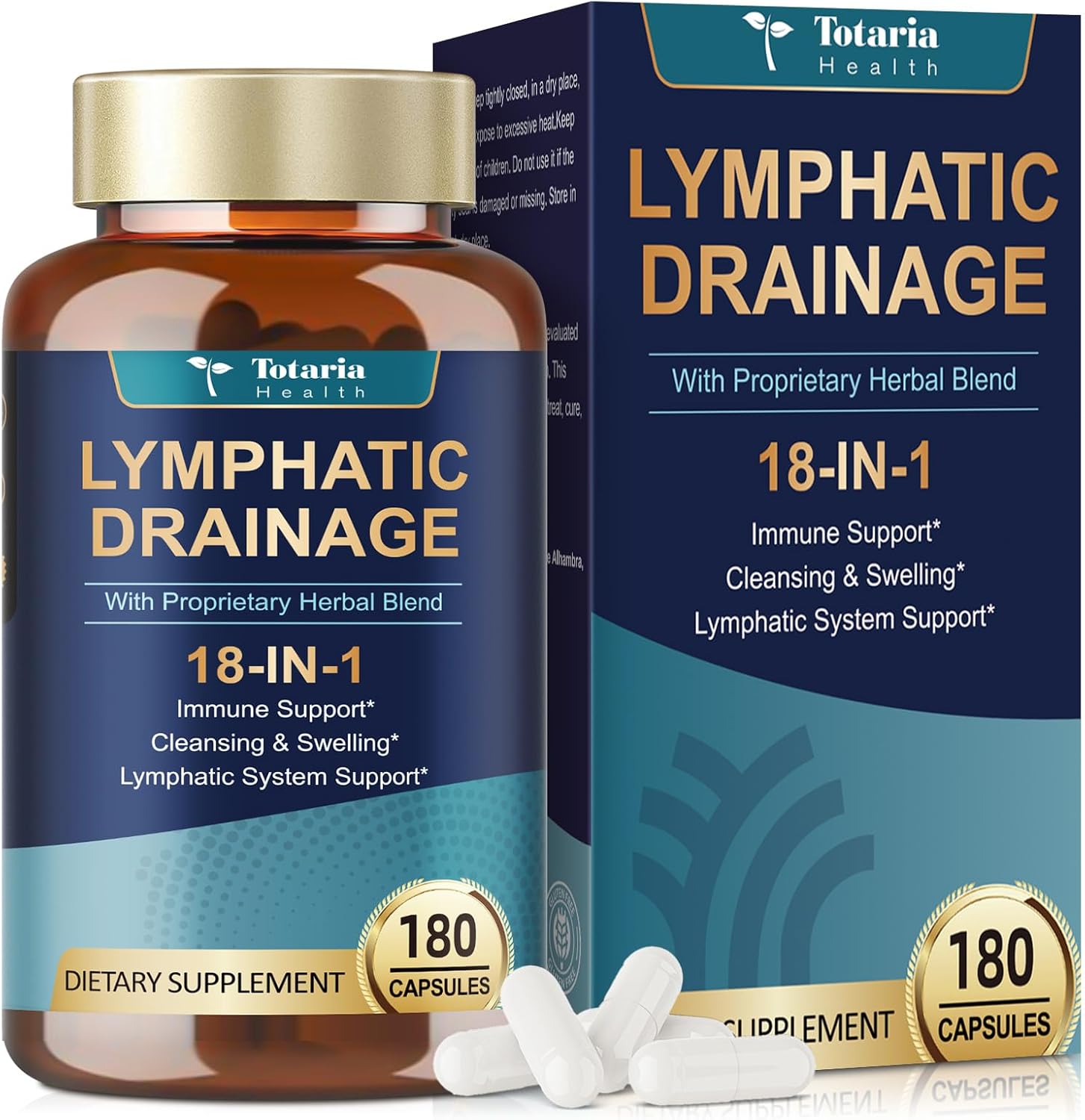 Totaria Lymph MD- Lymphatic Drainage Supplements with Echinacea, Dandelion, Burdock, Bromelain, Vitamin C, Zinc, Selenium, Proprietary Herbal Blend, 180 Counts