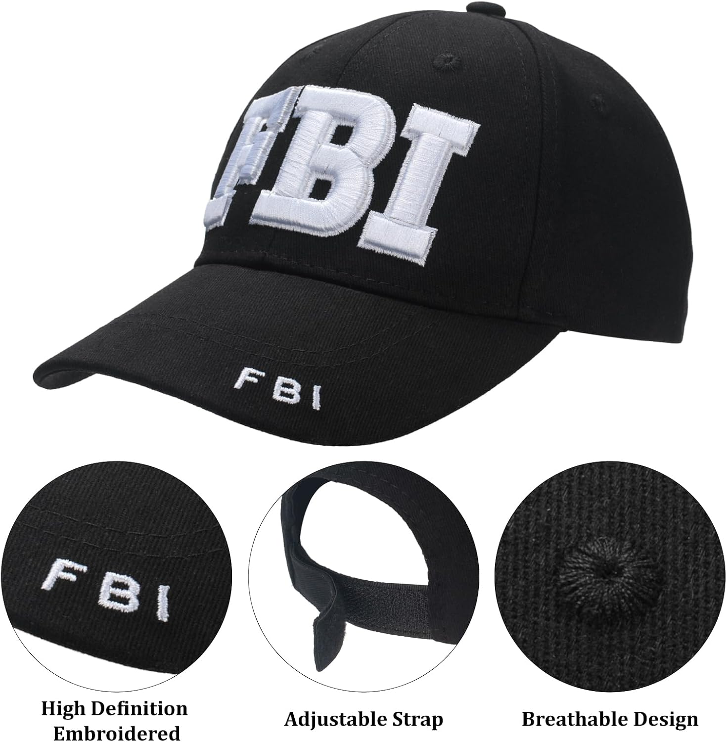Police Hat, FBI Adjustable Baseball Cap with Cop Badge, Halloween Secret Service Costume Earpiece for Adult Men Women