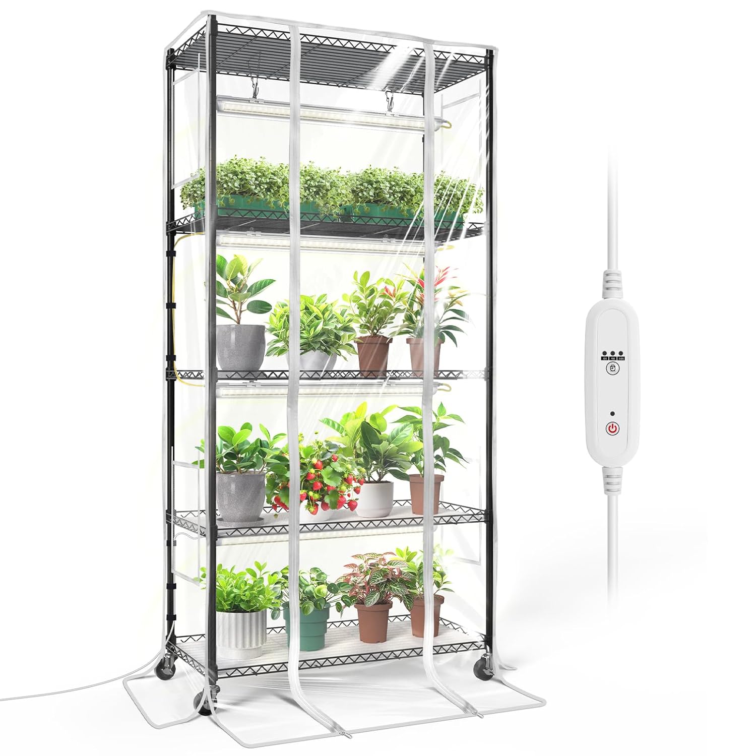 Bstrip Indoor Greenhouse with Grow Light Mini Green House with 4 Pack T8 Full Spectrum Plant Lights with