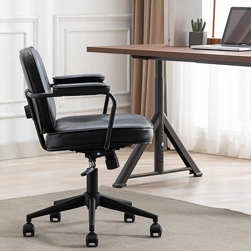Miniatura 17 de Silla de escritorio giratoria moderna con reposabrazos, cómoda silla de computadora de altura ajustable con ruedas, silla de escritorio con botones