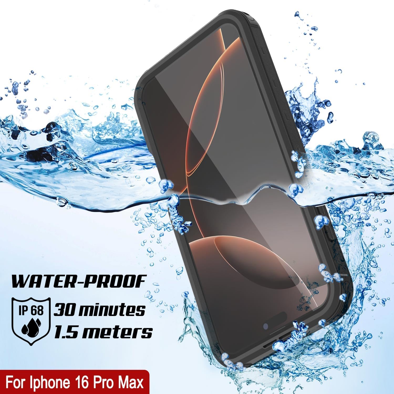 Punkcase for iPhone 16 Pro Max Waterproof Case [StudStar Series] [Slim Fit] [IP68 Certified] [Shockproof] [Dirtproof] [Snowproof] 360 Full Body Armor Cover for iPhone 16 Pro Max (6.9") (2024) [Black]