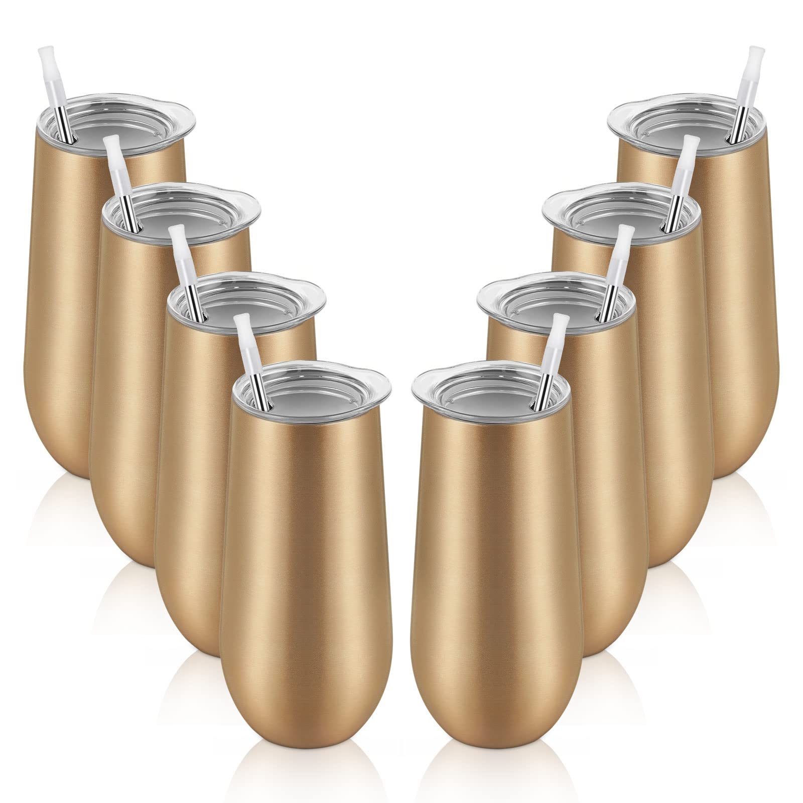 Lifecapido Paquete de 8 vasos de champán aislados, vasos de champán de 12 onzas, copa de champán sin tallo, vasos de cóctel irrompibles con tapa para fiesta de cumpleaños, boda, Navidad (dorado)