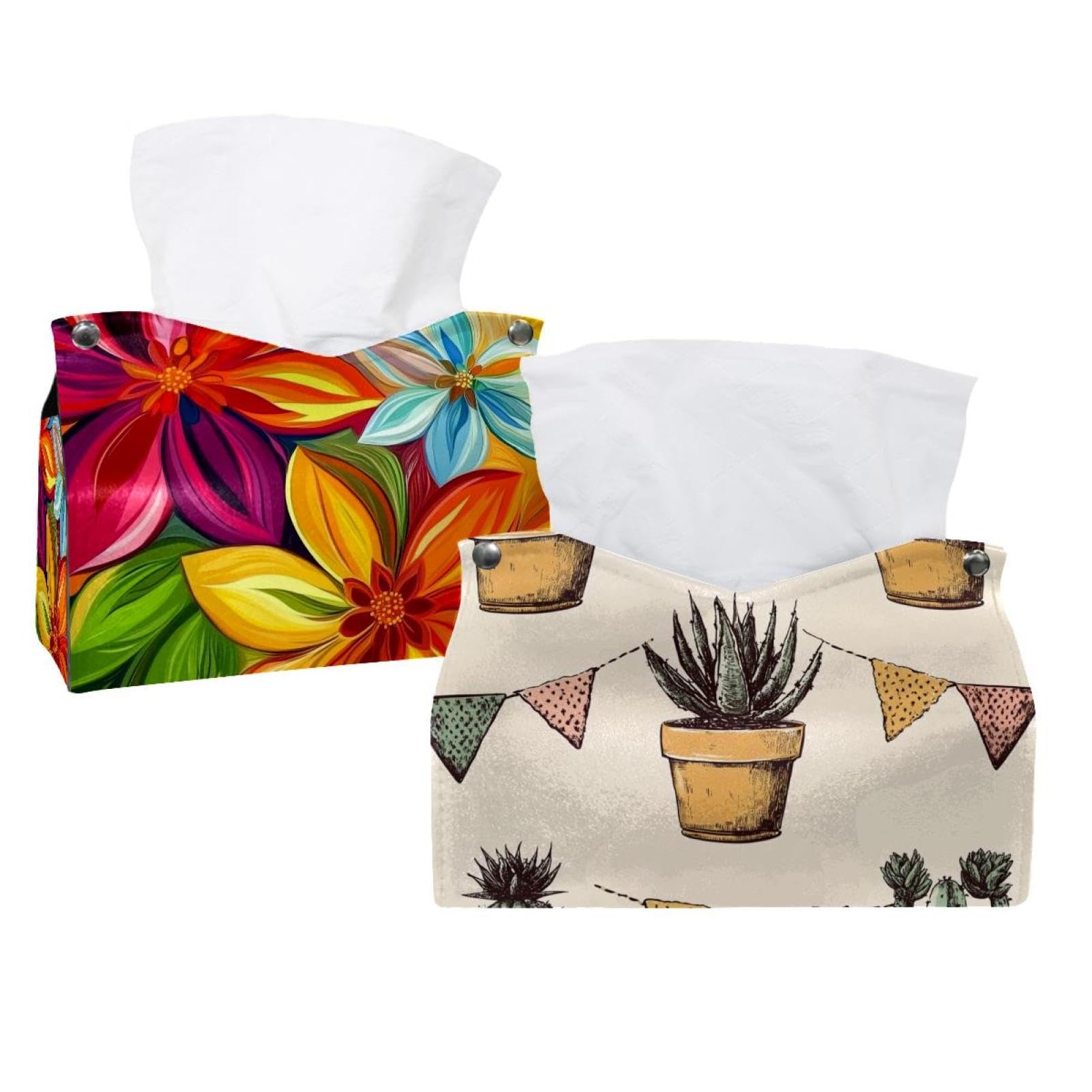 Boîte à mouchoirs en cuir de qualité supérieure décor plantes grasses