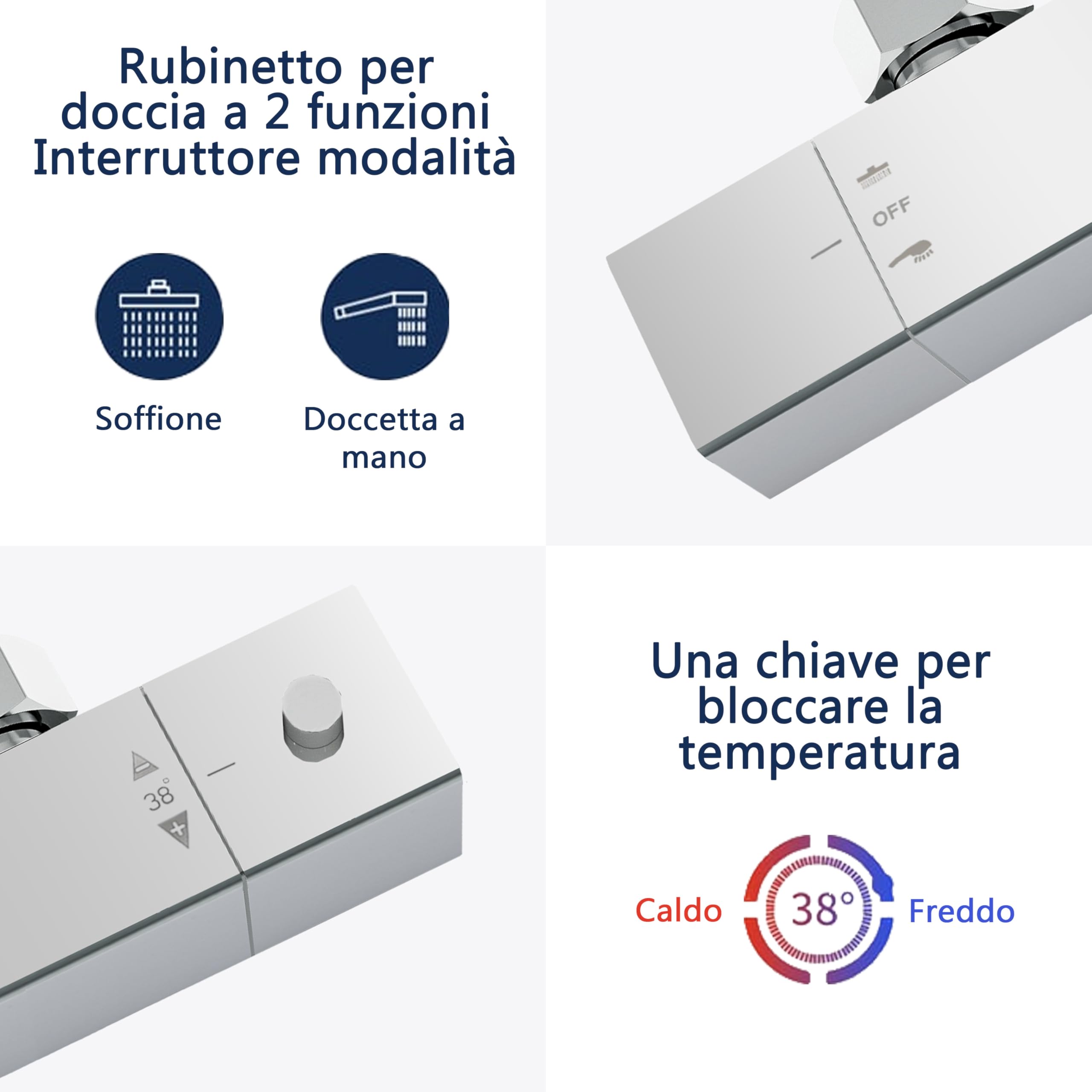 AICA Colonna Doccia con Miscelatore, Saliscendi Doccia Altezza Regolabile 80cm-120cm, Colonna Doccia con Soffione e Doccetta Quadrata 22x6.4cm, Miscelatore Termostatico Doccia in Acciaio Inox Cromato
