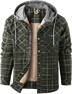 Duohropke Men's Checked Jacket Lined Warm Winter Jacket Checked Coat Warm Hooded Coat Long Sleeve Lining Thermal Shirt Jacket Hoodie Lumberjack Shirt Outdoor Jacket Hood Winter Parka