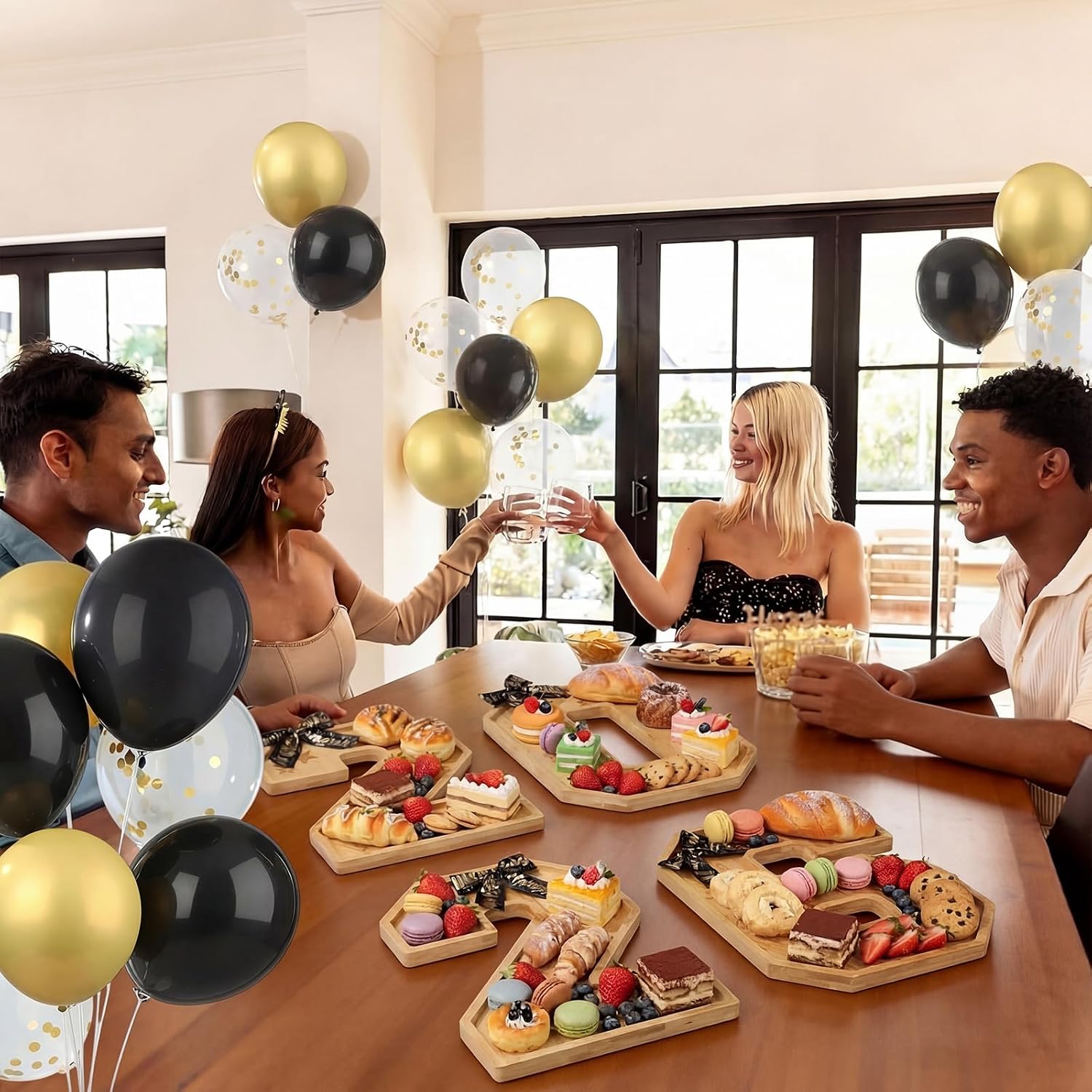 Qunclay Graduation Party Supplies 4 Set Wooden Platter 2026 Letter Snack Trays 2 Sets Balloons Table Centerpiece with Balloons Grad Confetti for Congratulations Graduation Party Decorations