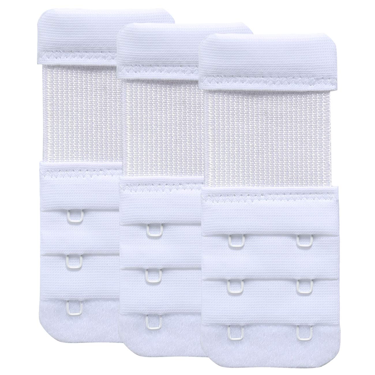 Yarbar Women's White, 2 Hook 3/4 Inch Spacing Bra Extenders 2 Hook Soft Stretchy Bra Extension Strap Comfortable Pack Of 3