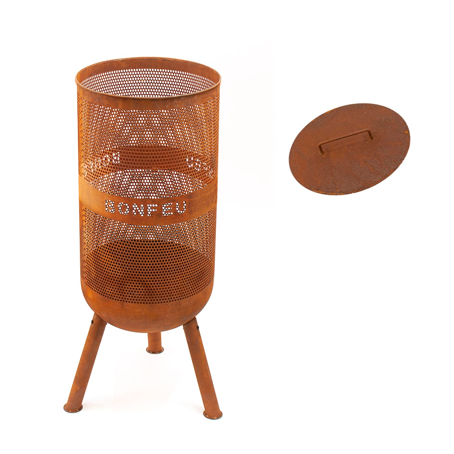 BonFeu Bonves Ø 34cm Grate - Fire Basket for the Garden - Fire Barrel & Fire Pit - Fire Bowl Fire Basket Made of Sturdy Steel - With Grill Grate & Poker for Cooking - Fire Basket with Grill Grate