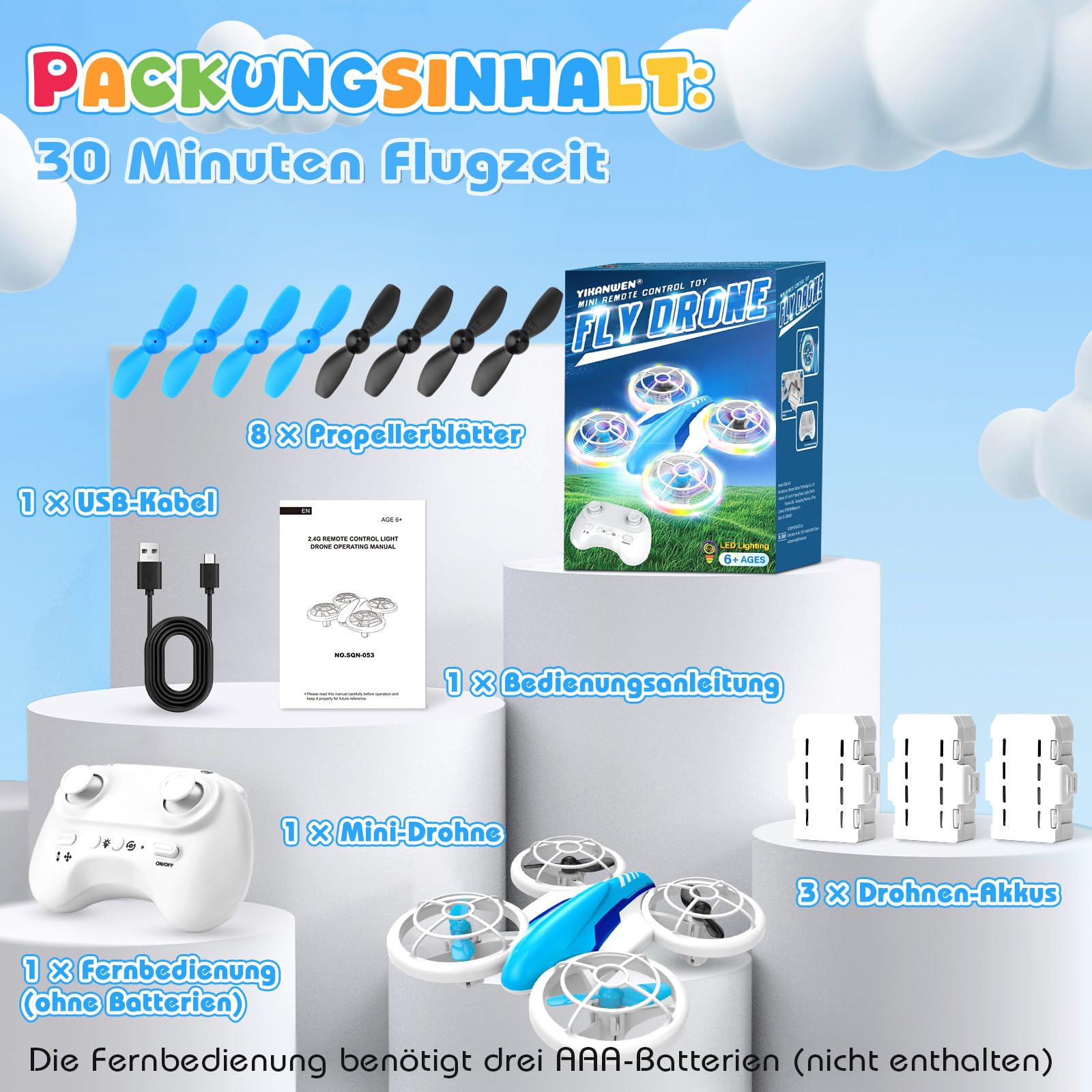 YIKANWEN Dron RC para Niños de 6 a 14 Años con Luces LED, Vuelo en 360° y Aterrizaje con Una Tecla - Juguete de Cuadricóptero para Niños y Niñas