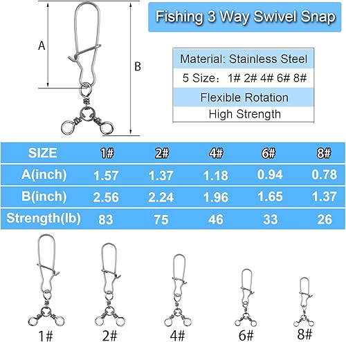 Miniatura 4 de JSHANMEI Broches giratorios de 3 vías de pesca de alta resistencia con líneas cruzadas de doble bloqueo giratorio en T, conectores de señuelo de