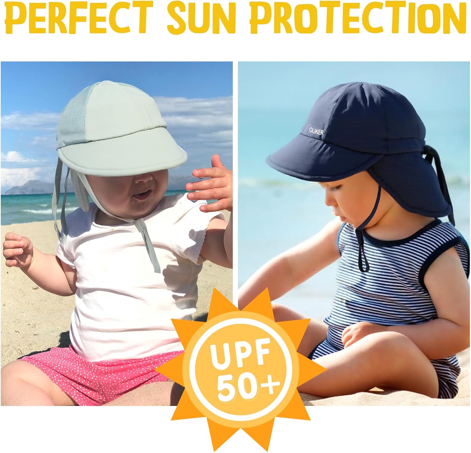Baby Sun Hat with Breathable Mesh, Neck Flap Infant Unisex Boys Girls Toddler UPF 50+ Summer Beach Swim Adjustable - Image 2