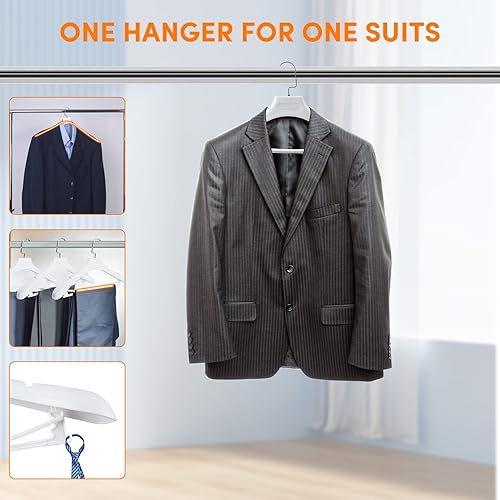 Miniatura 5 de DEDU Perchas de traje para hombre, paquete de 15 unidades de 17.1 pulgadas de ancho, perchas blancas sin protuberancias de hombro antideslizantes