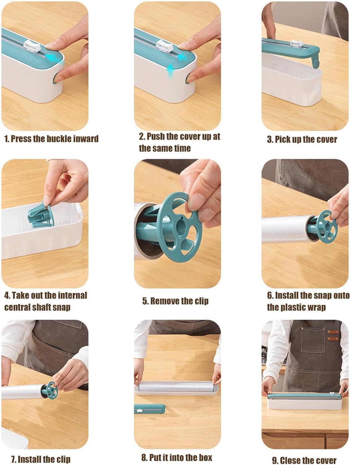 Cling Film Dispenser with Cutter, Refillable Foil Box, 36.5x5.5x5cm, Quick Cut Wrap Holder, Manual Dispensing Tool, Kitchen Storage Aid, for Food Snack Fruit Preservation Home