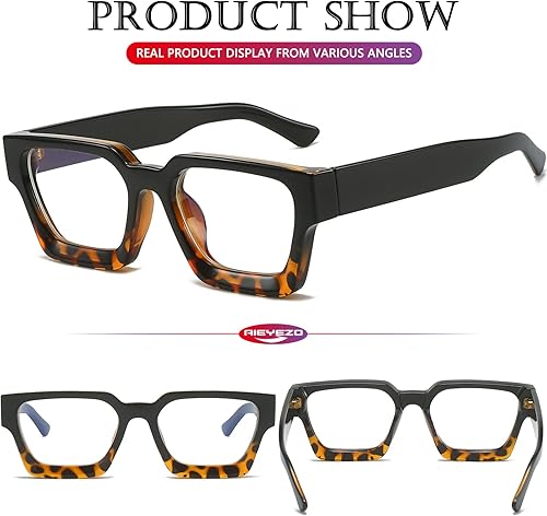 Miniatura 10 de AIEYEZO Lentes cuadrados de marco grueso para mujeres y hombres, anteojos de luz azul de moda, elegantes anteojos de computadora (verde oliva)