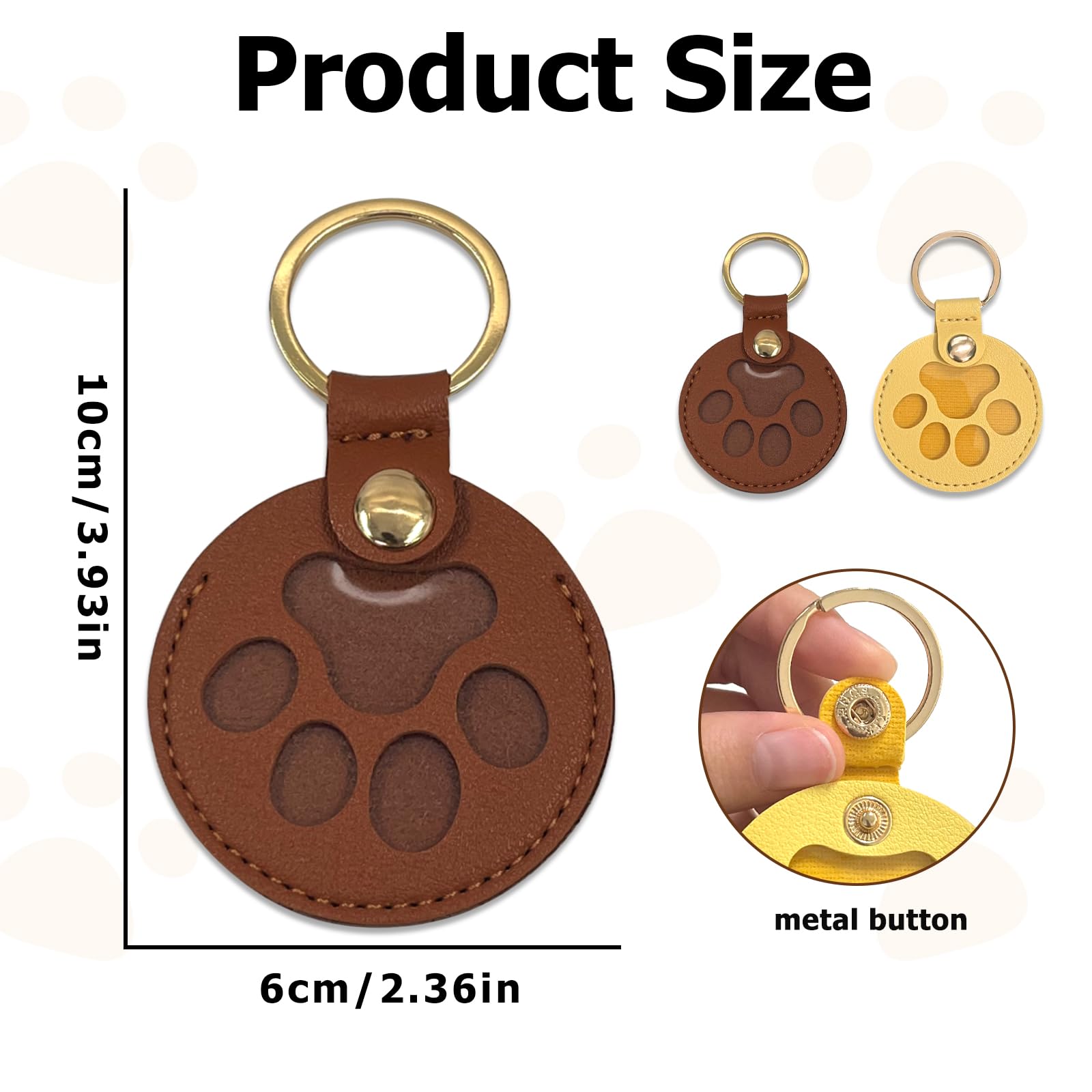 Duuclume Personalized Pet Hair Keepsake Box for Dog Pets Hair Storage Pouch Fur Memorial Keyring for Pet Commemorative,Dog Cat Paw Shape Leather Keychain Pendant (Brown & Yellow Paw) - Image 2