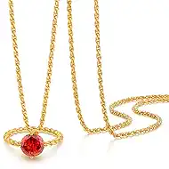 GNIRTSI Gold Diamond Ring Necklace for Women Month April Birthstone Diamond 14K Gold Plated Minimalist 2MM Twist Rope Chain Neck Jewelry 19.5"-21.5" Long