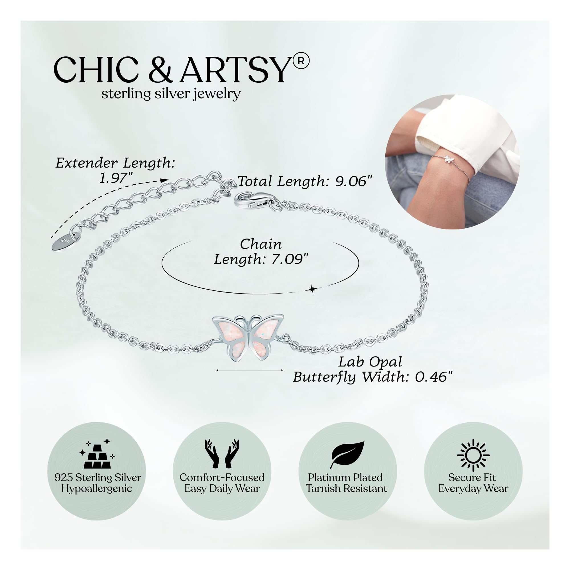 CHIC & ARTSY Womens Fußkettchen 925 Sterling Silber erstellt Opal geschichtet Fußkettchen Armband zierlich Perlen Kette Fußkettchen einstellbar 11" beste Freundin Fußkettchen für Frauen