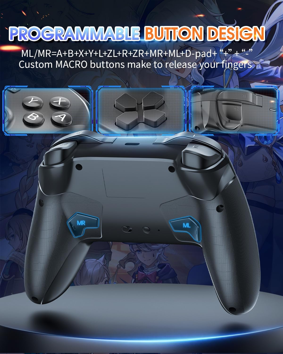 Ligame Switch Pro Controller, Bluetooth Wireless Gamepad for Switch/Lite/OLED, Windows, Android, iOS And TV, Support to Programming/Turbo/Motion/Macros 6-Axis/Wake-up Functions, Black