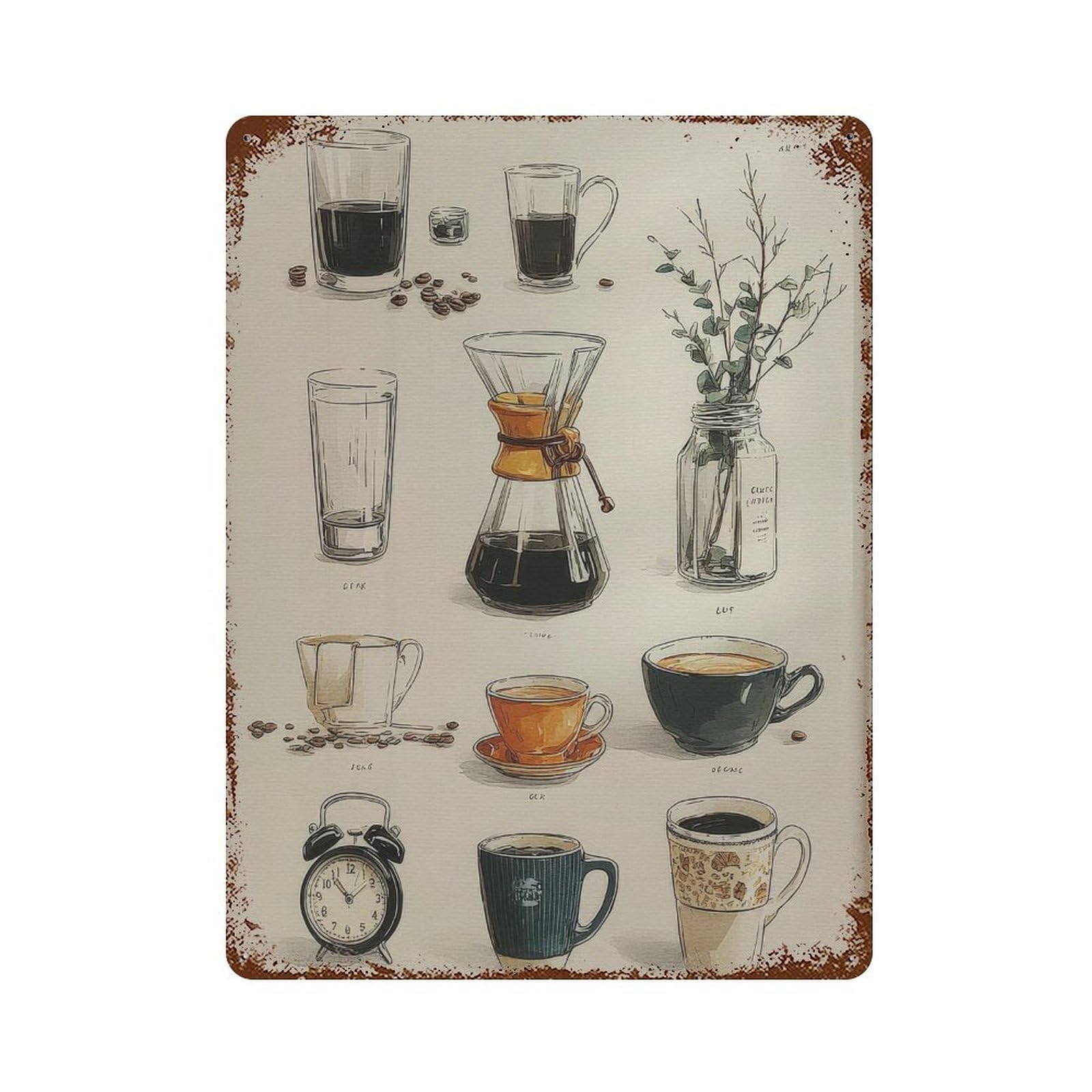 xiaoxiaoshen Coffee Ch Handdrawn Illustration on Matte Paper1 Wall Decor Art Metal Tin Poster Modern Home Decor Art Home Bar Shop Decorations Vintage Sign 40x30cm