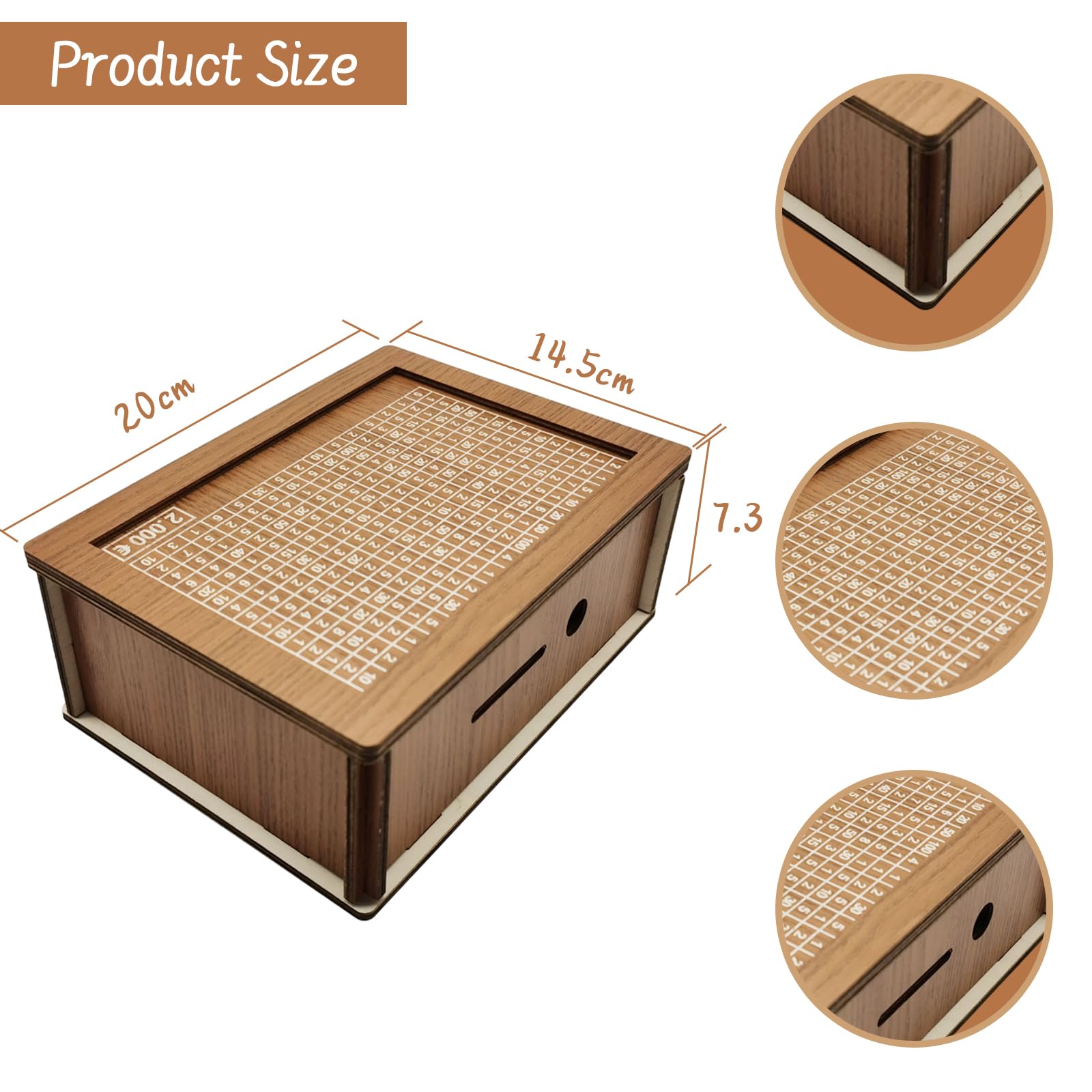 Lithyc Huchas - Hucha de Monedas de Madera - Huchas Reutilizables,Apto para Adultos y NiñOs, con Objetivos de Ahorro y Hucha Digital Marcable (2000€)