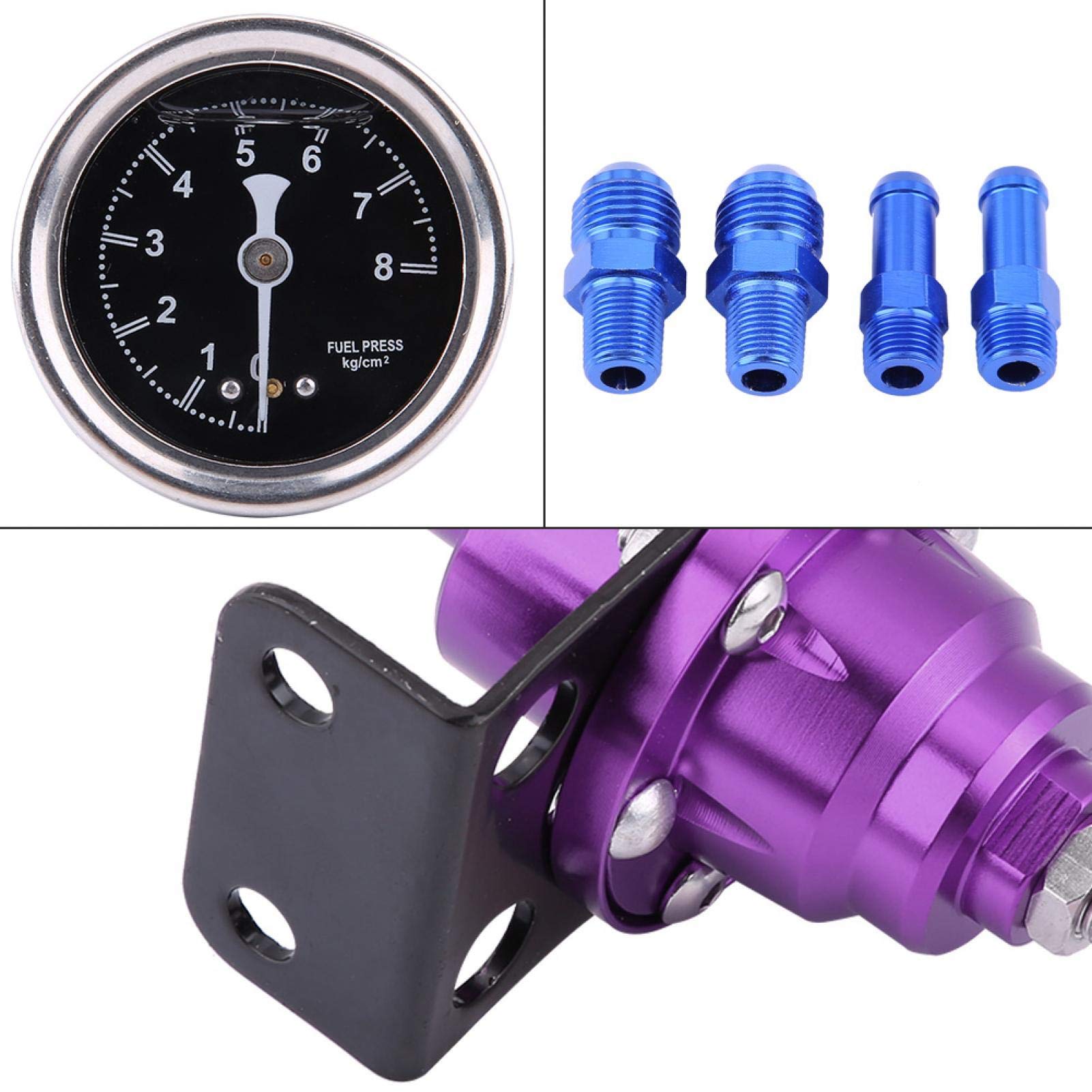 Fydun Regolatore Di Pressione Del Carburante Universale, 160psi Regolabile, Kit Con Manometro, In Alluminio Leggero, Migliora L’Efficienza Del Carburante, Compatibile Con Motori Turbo(Viola)