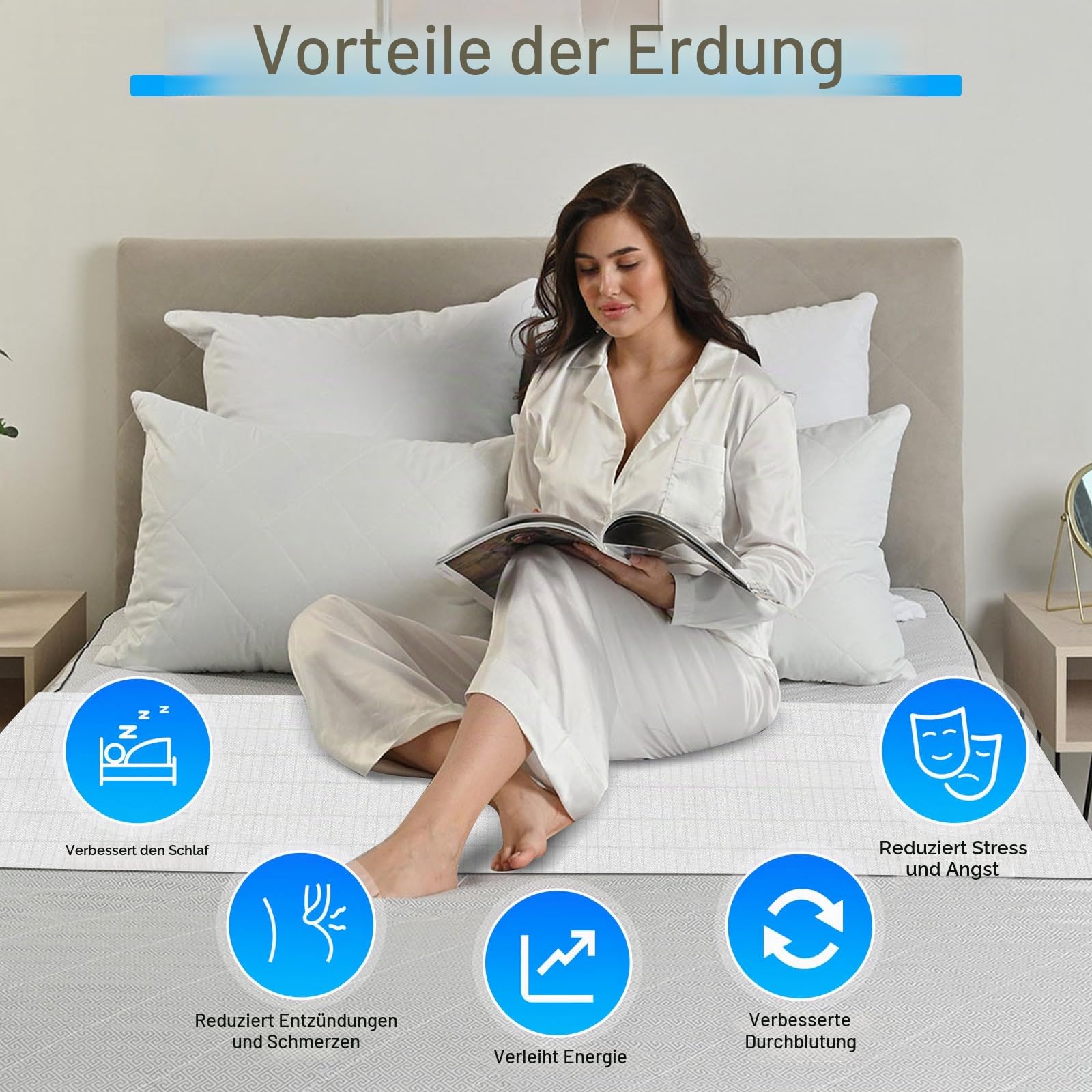 panthem Universelle Erdungsbettlaken Erdungsmatte für Bett - Bio-Baumwolle mit Silberfaser für Besseren Schlaf, 265x60 cm Erdungslaken Erdung-Bettlaken Grounding Bed Sheet Mat (Weiß)