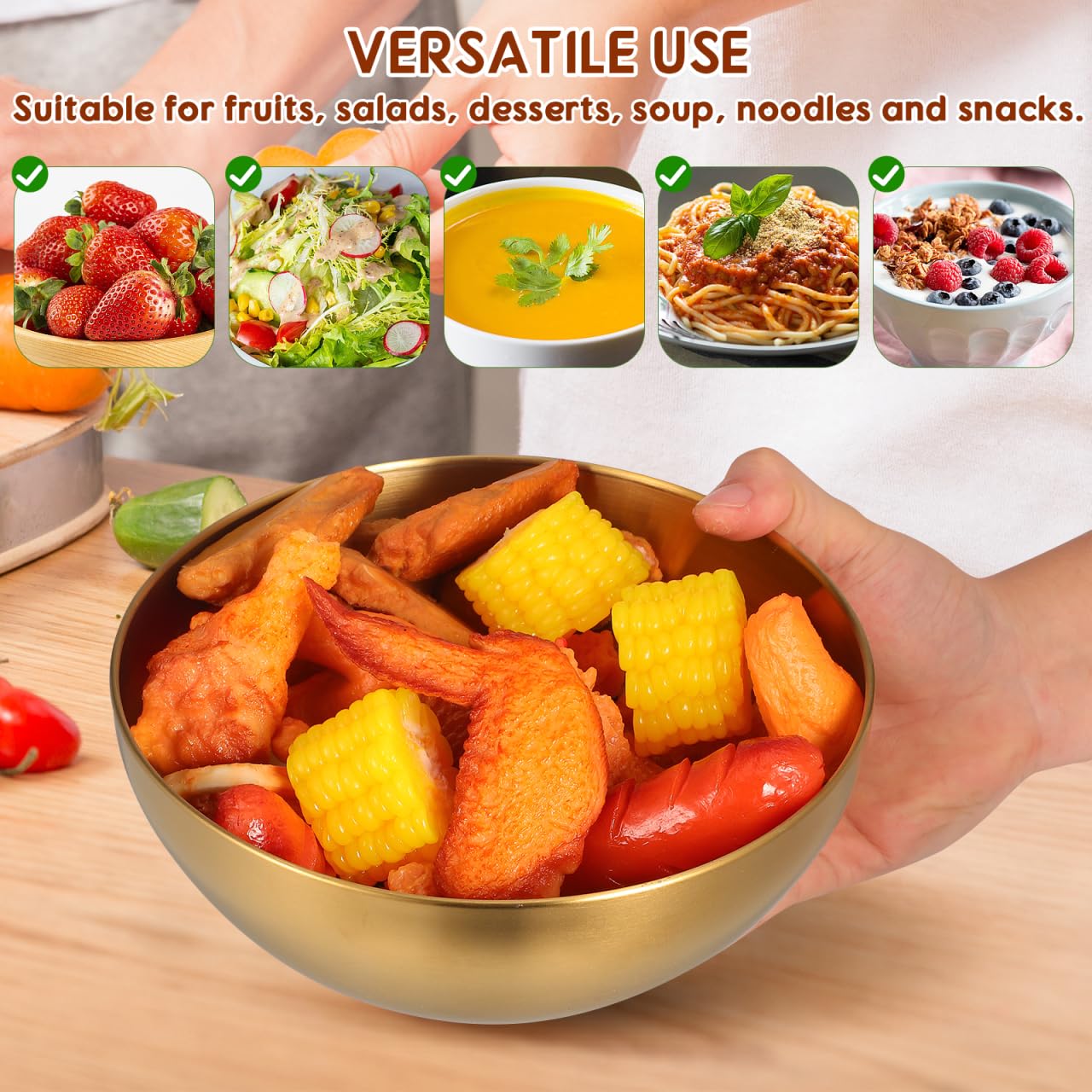 Rührschüssel, Salatschüssel, Müslischalen, Küchenutensilien, Salatschüssel Set Edelstahl 3-Teilig Goldene Küchenschüssel Für Salat Obst Rührschüssel Servierschale Vielseitig Für Bbq Kalte Nudeln