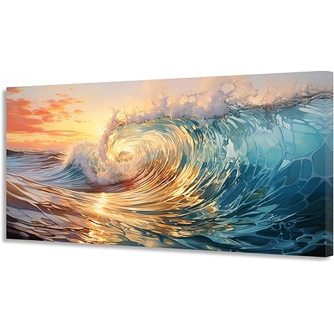 Wall Art Canvas Painting Big Waves in The Sea 1 Piece Ocean Sunset Huge Waves Natur...