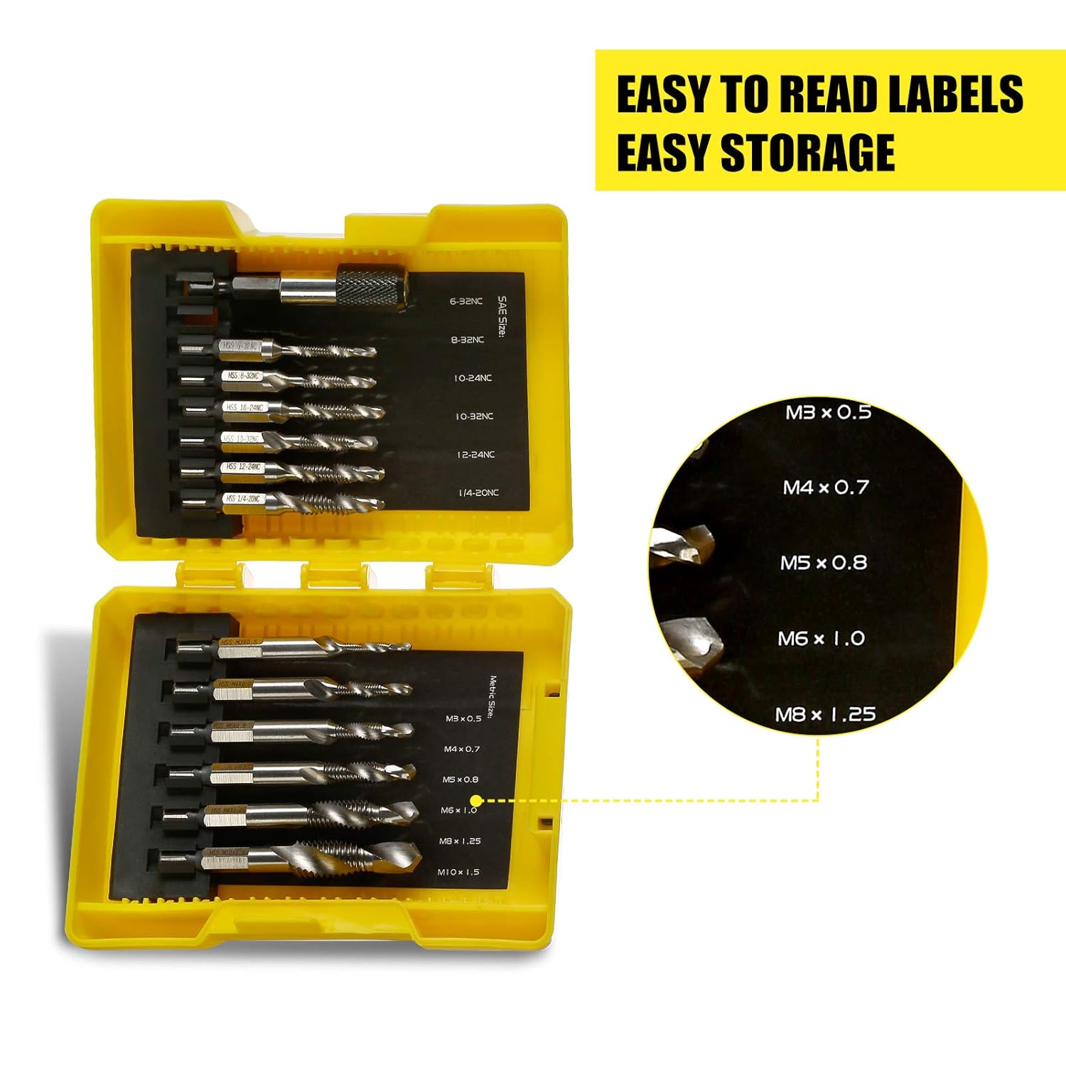 Combination Drill and Tap Bit Set,3-in-1 Screw Tapping Bit Tool,Hex Shank Drill Bits for Drilling, Tapping, with Quick-Change Adapter, 13 PCS SAE/Metric