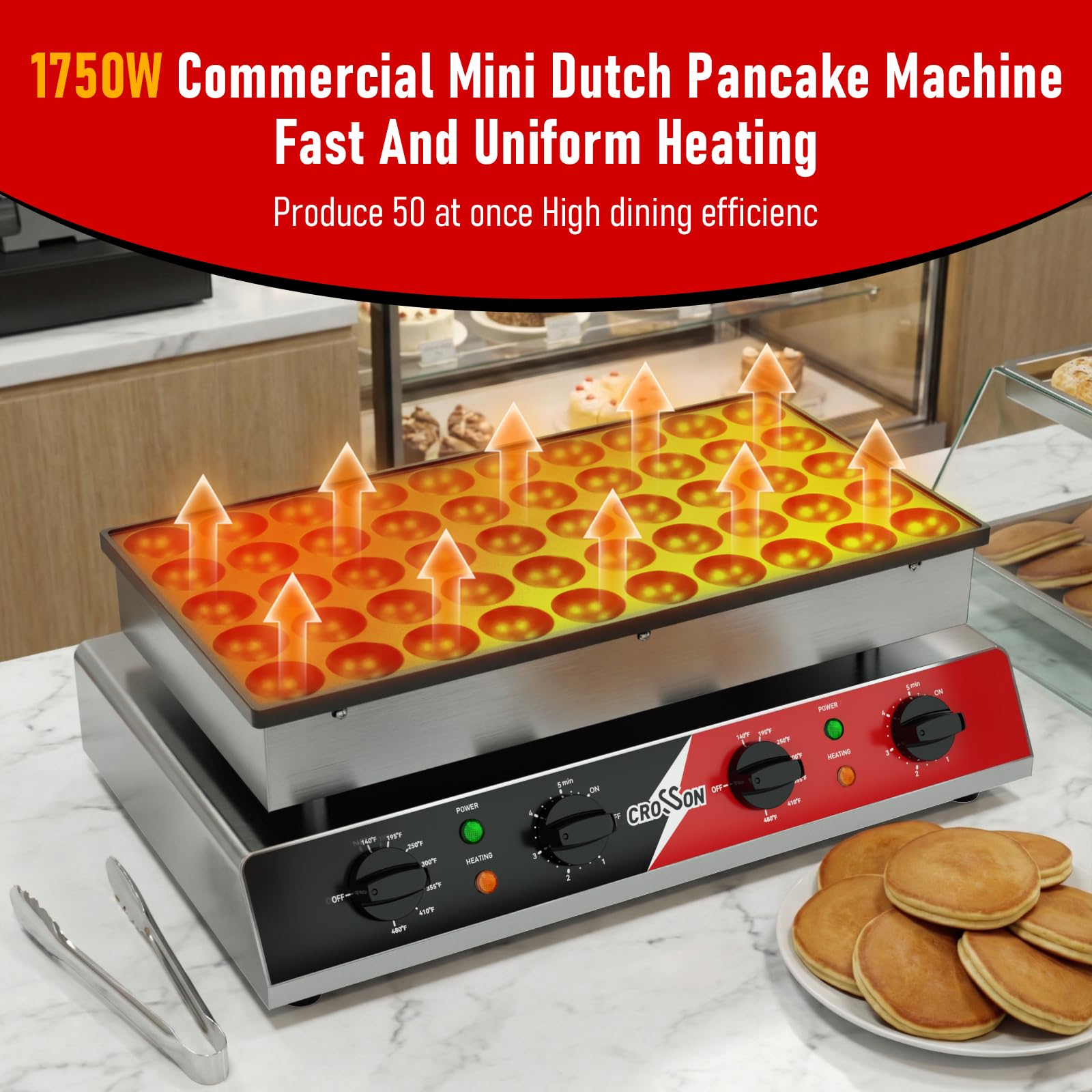 CROSSON Macchina per Mini Pancake 50 Fori 43 mm Antiaderente 1700W