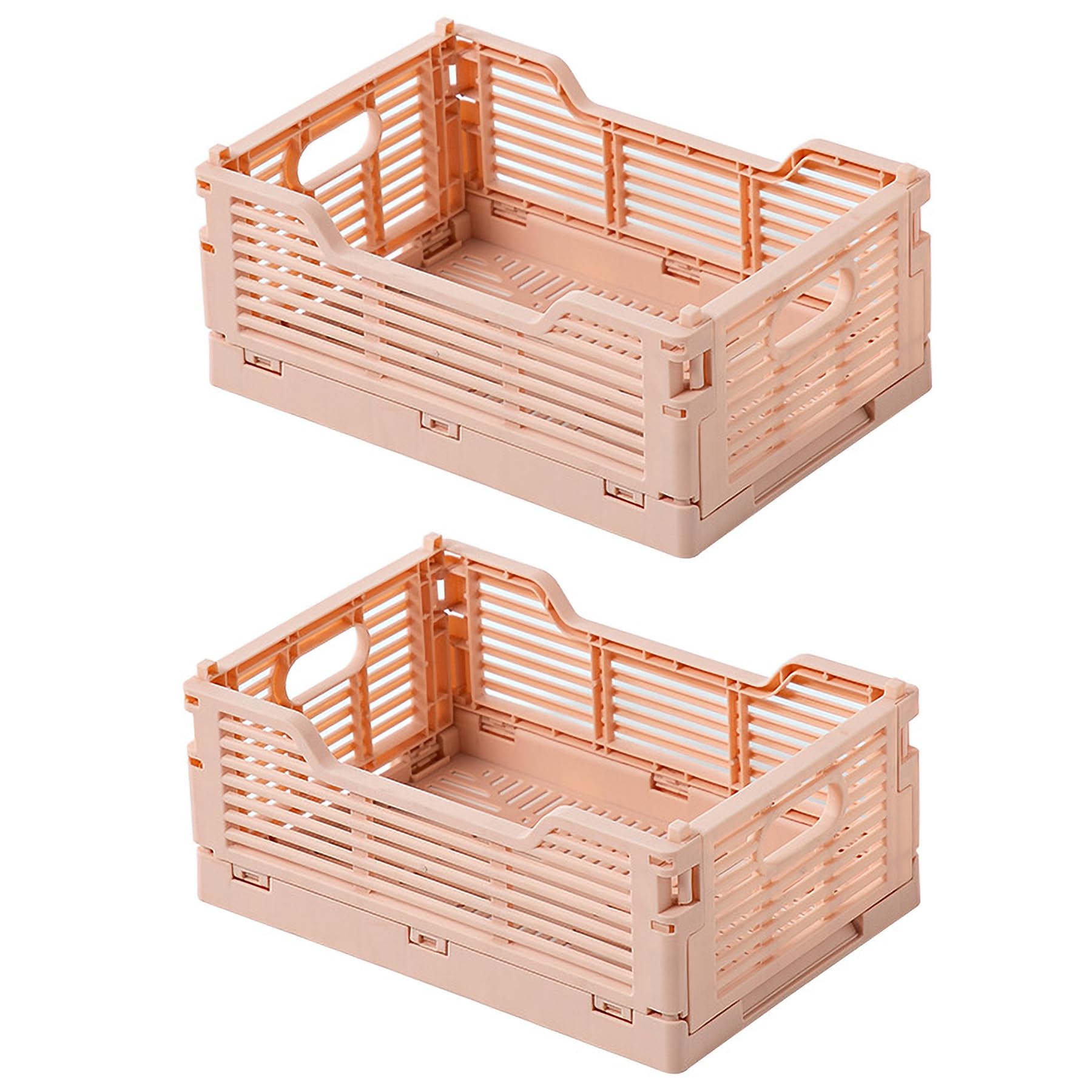 Spesh 2 Pcs Collapsible Storage Crates Stackable Folding Crates Storage Boxes Plastic Foldable Baskets for Office Home(Pink, 22*15*9cm)