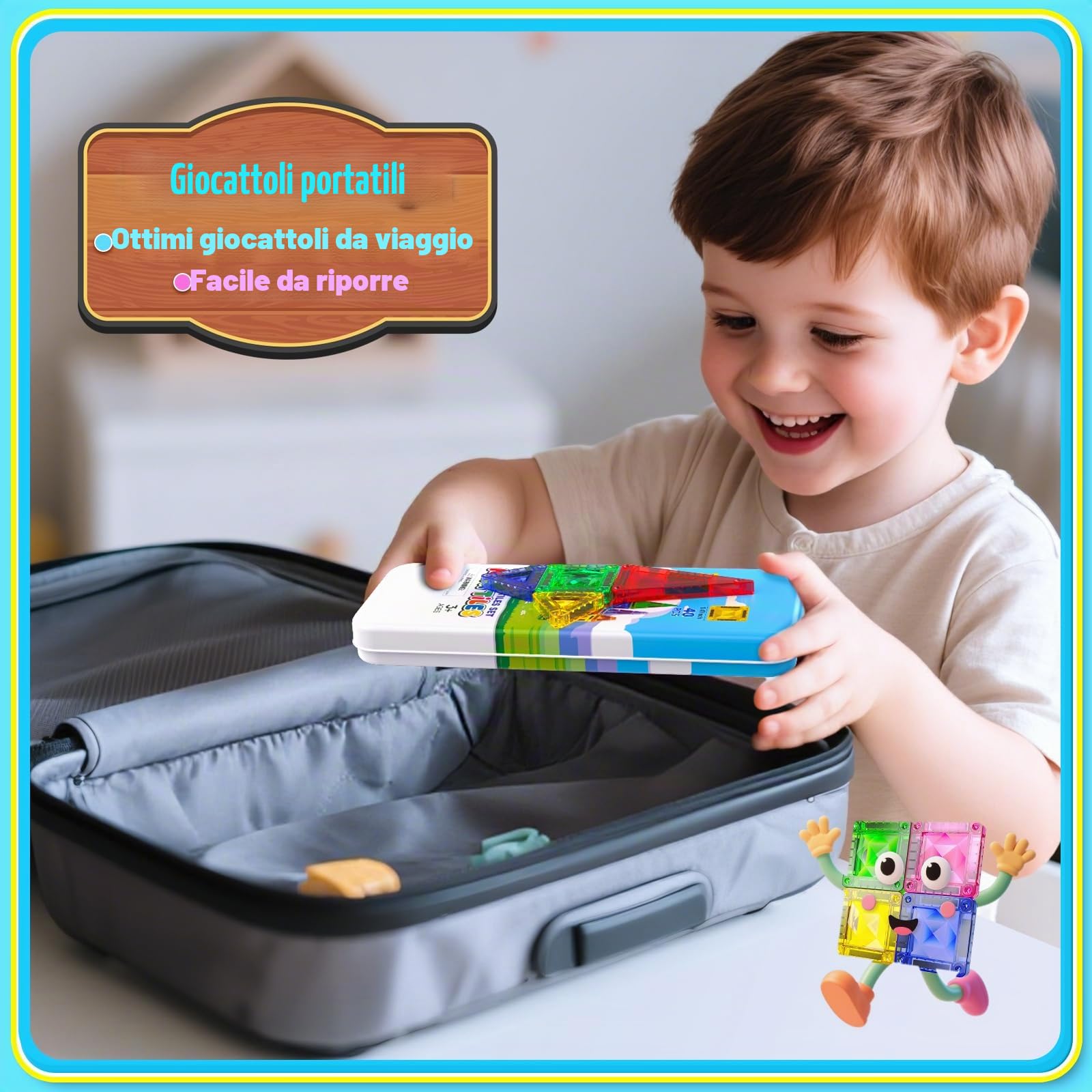 Magnetopia Mini Magnetic Building Blocks 40 Pezzi - Set Viaggio con Scatola Metallica, Animali e Veicoli, Giocattolo Magnetico Creativo per Bambini 3, 4, 5, 6, 7, 8 Anni, Perfetto da portare in giro