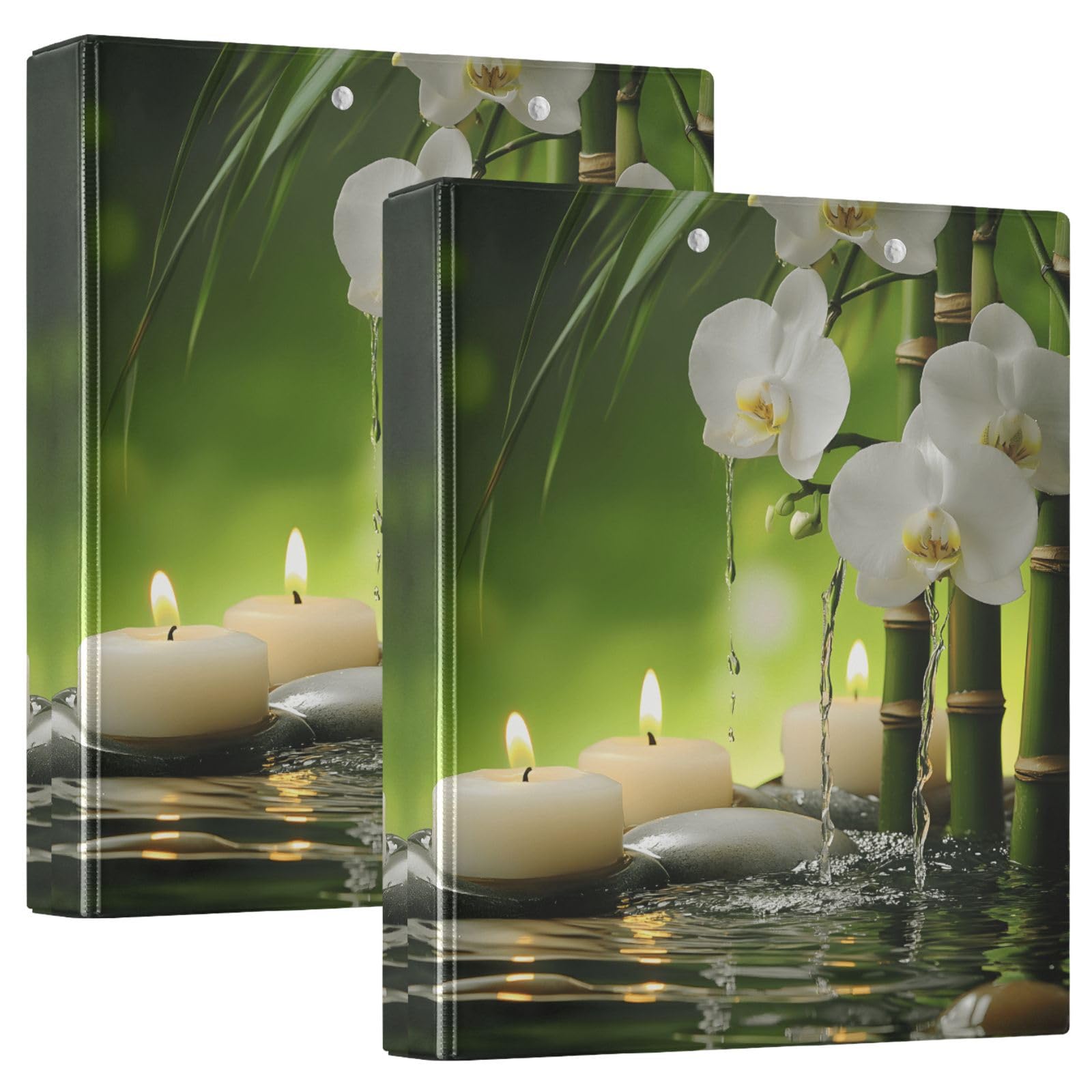 Confezione da 2 raccoglitori a 3 anelli, motivo orchidea floreale giapponese zen da 3,8 cm, con 3 tasche trasparenti, portablocco e contiene 200 fogli, per ufficio, scuola, organizzazione