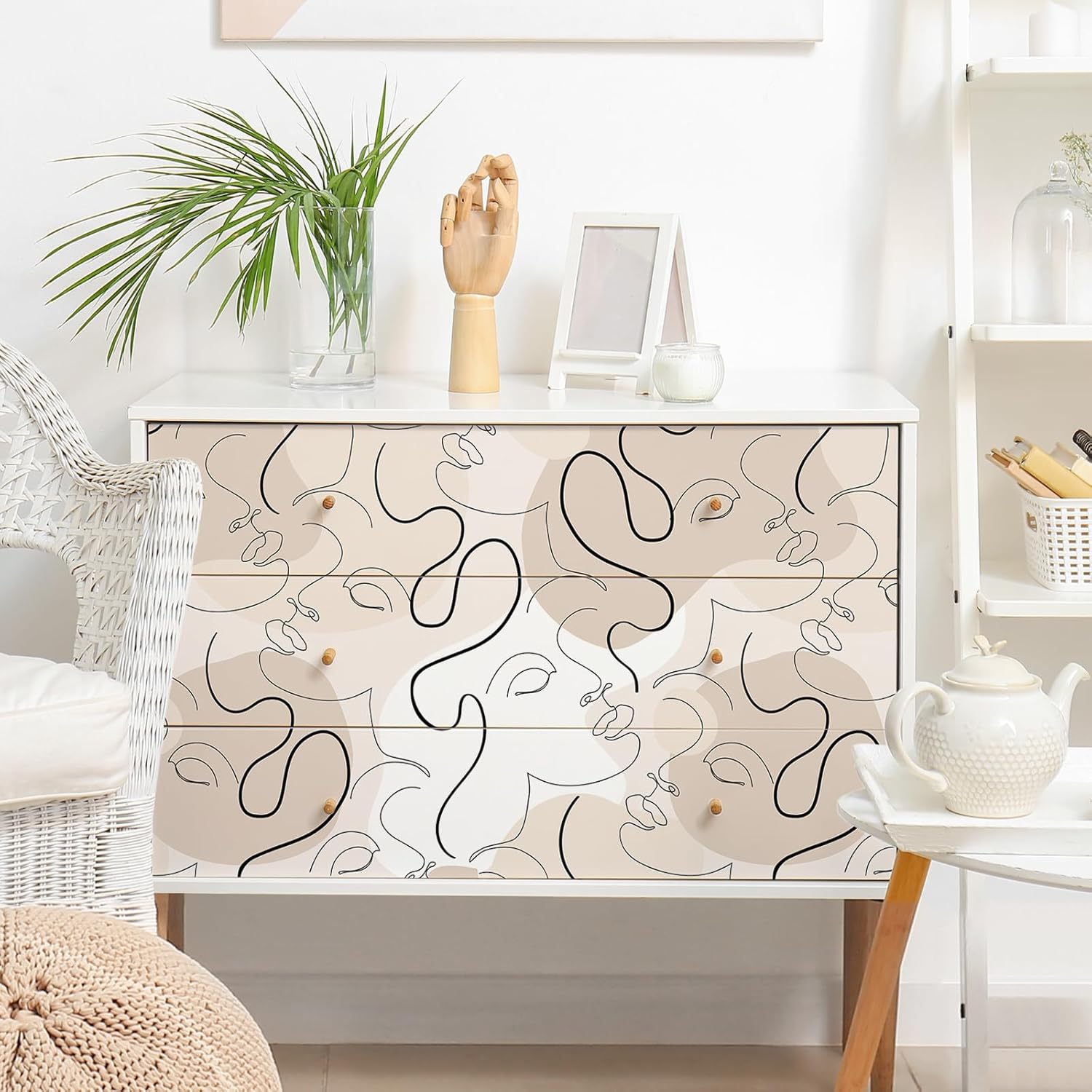VEELIKE Abstract Geometric Peel and Stick Wallpaper Boho Minimalist 17.7''x354'' Removable Prepasted Modern Wallpaper Geometric Wallpaper for Bedroom Bathroom Living Room