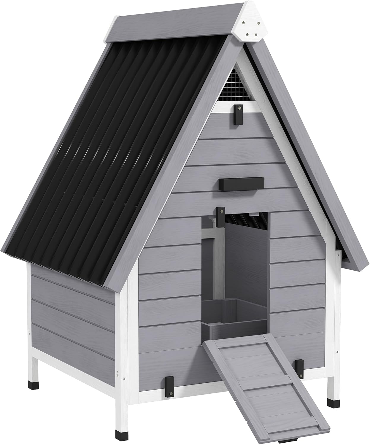 PawHut Chicken Coop for 2 Hens, Outdoor Wooden Chicken House with Removable Nesting Box & Roosting Bar, Tray, Ramp, Poultry Cage Rabbit Hutch, 31" x 29" x 43", Grey