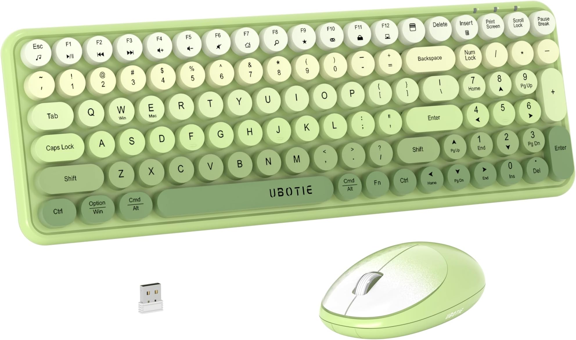 Wireless Keyboards and Mouse Combos, UBOTIE Colorful Gradient Rainbow Colored Retro Typewriter Flexible Keyboard, 2.4GHz Connection and Optical Mouse(Green Gradient)