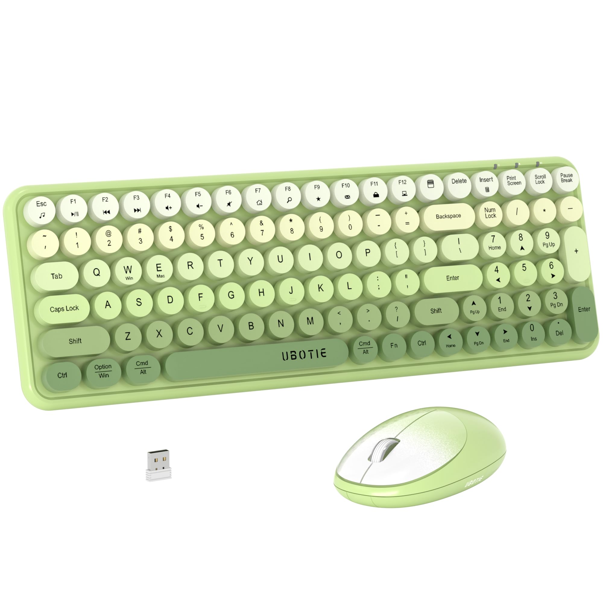 Wireless Keyboards and Mouse Combos, UBOTIE Colorful Gradient Rainbow Colored Retro Typewriter Flexible Keyboard, 2.4GHz Connection and Optical Mouse(Green Gradient)