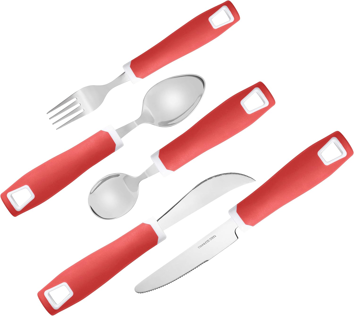 Special Supplies Adaptive Utensils 5-Piece Set Non-Weighted, Non-Slip Handles for Hand Tremors, Arthritis, Parkinson’s or Elderly Use - Stainless Steel Knife, Rocker Knife, Fork, Spoons - Red : Health & Household
