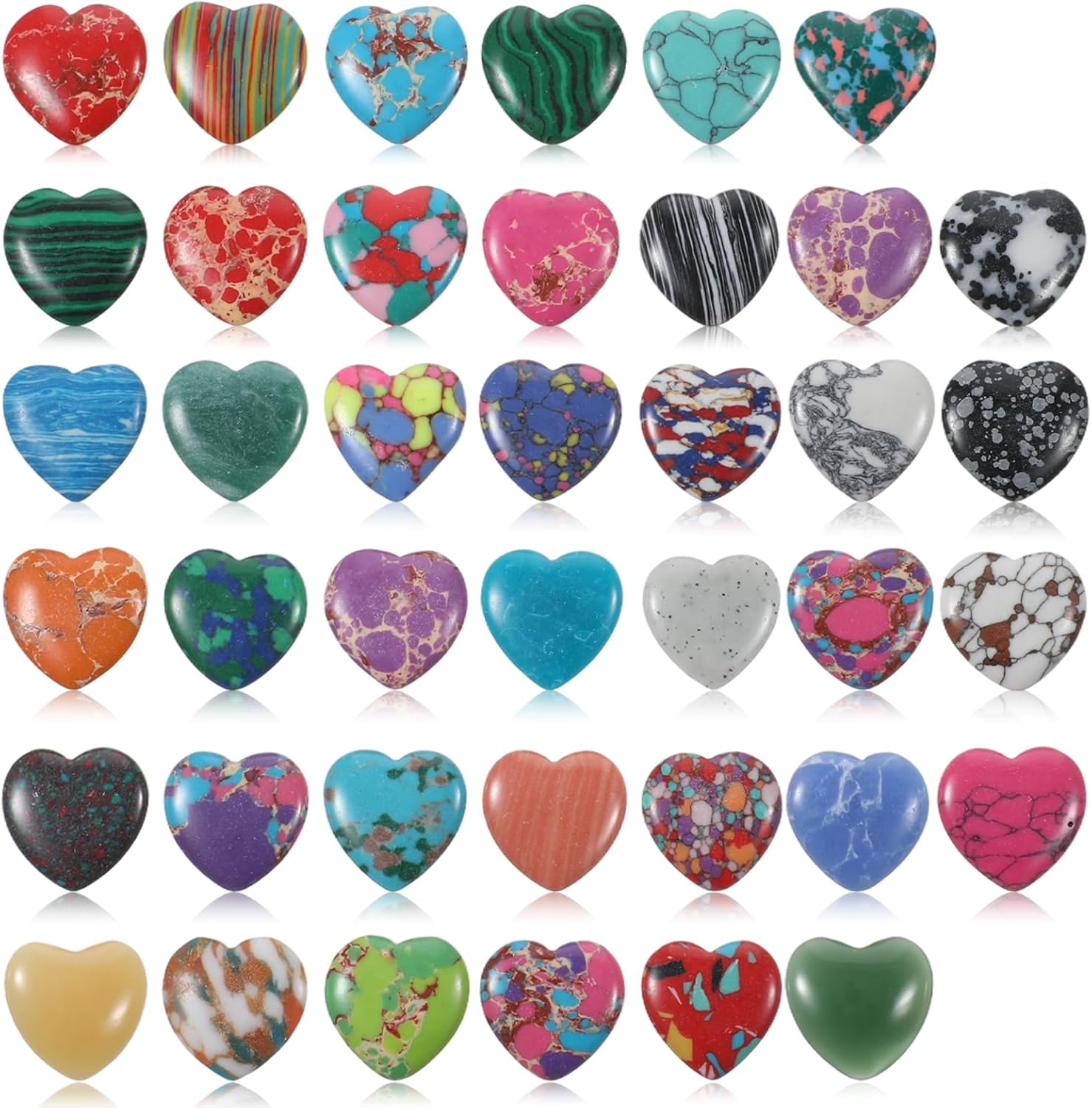100 Pcs Heart Stones Worry Stones Heart Shape Anxiety Crystal Bulk 0.8 Inch Gemstones Assorted Natural Cute Hearts Crystals Set for Anxiety Decoration Gifts