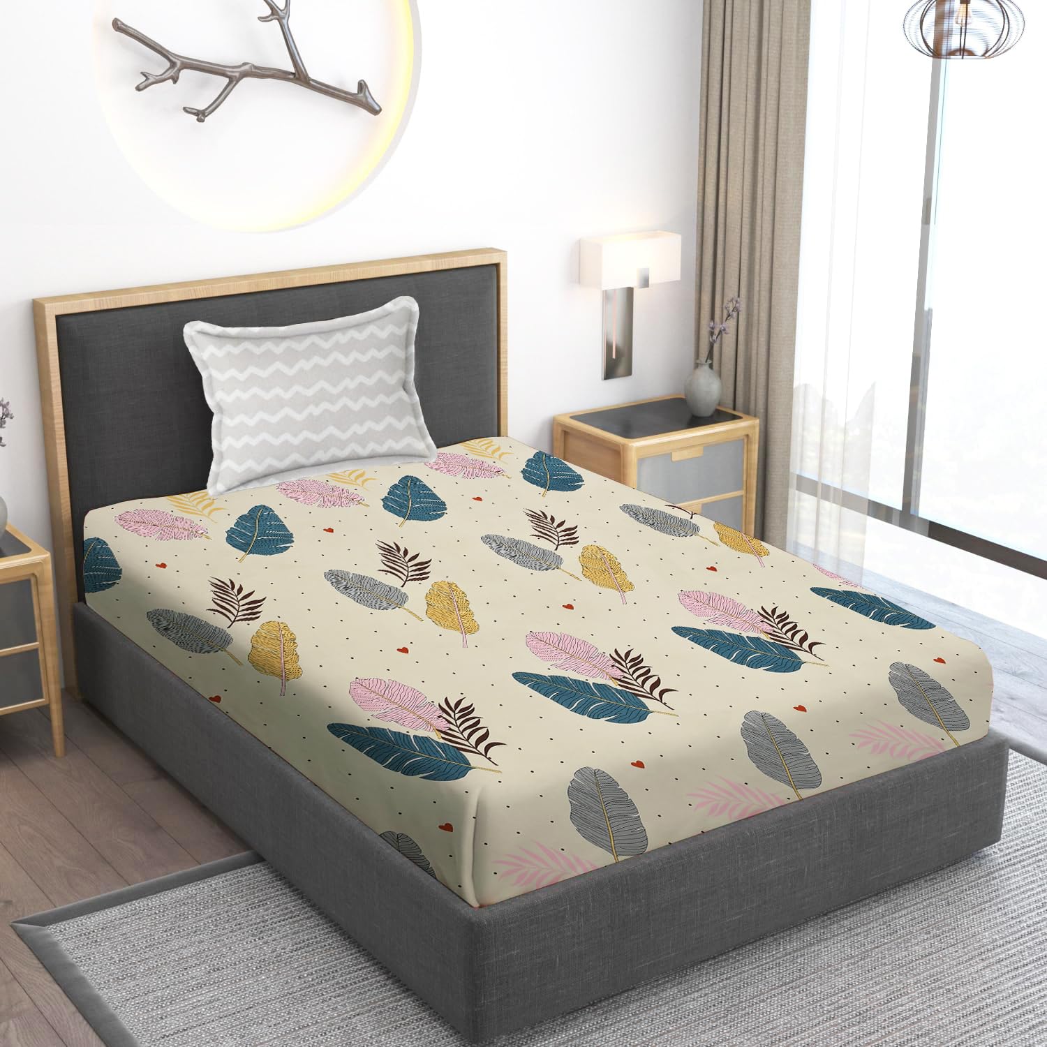 Home Stylish 280 TC Floral Print Ezyption Cotton 1 Single Bedsheet with 1 Pillow Cover, Multicolor