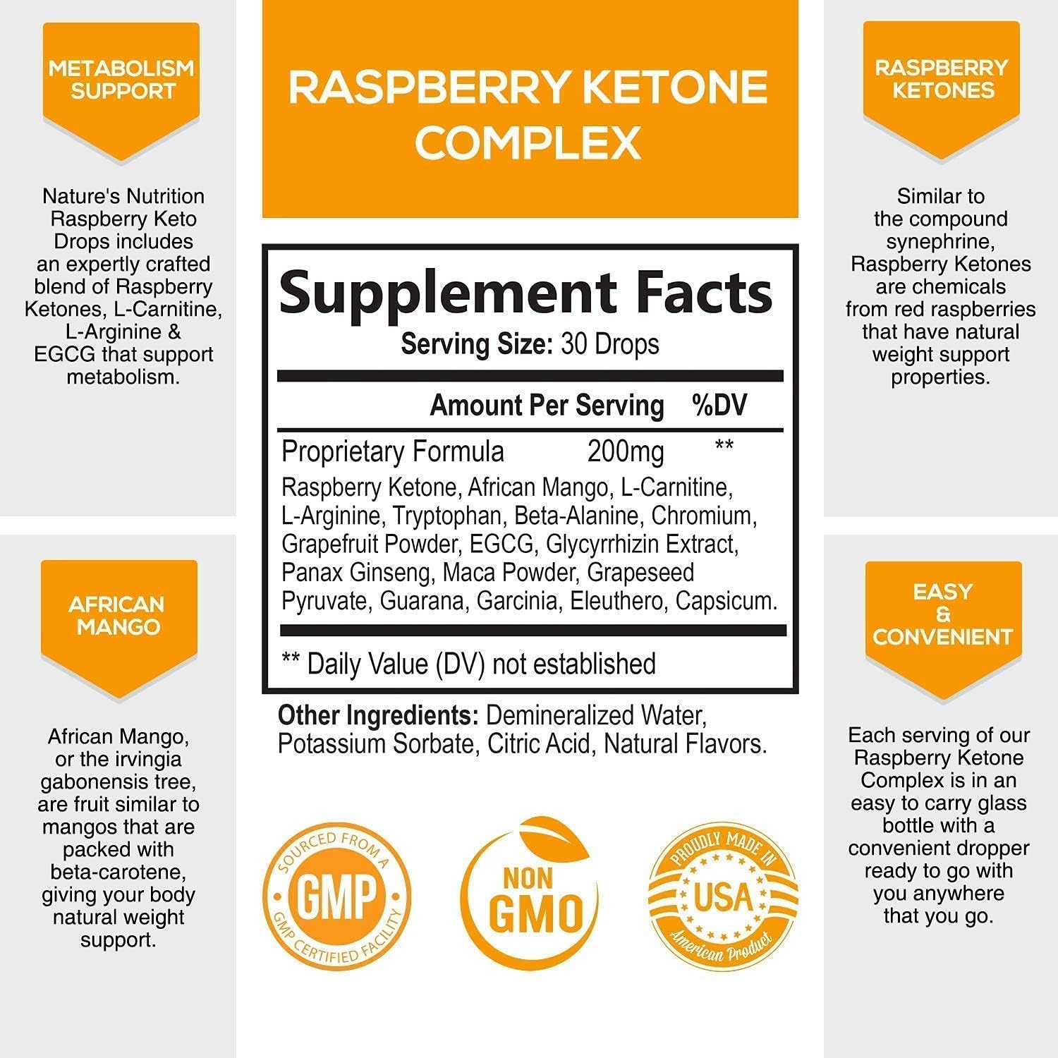 Keto Ketone Drops - Extra Strength Raspberry Ketones - Thermogenic Support with African Mango and Garcinia, Ketosis Diet Supplement, 2 oz Bottle