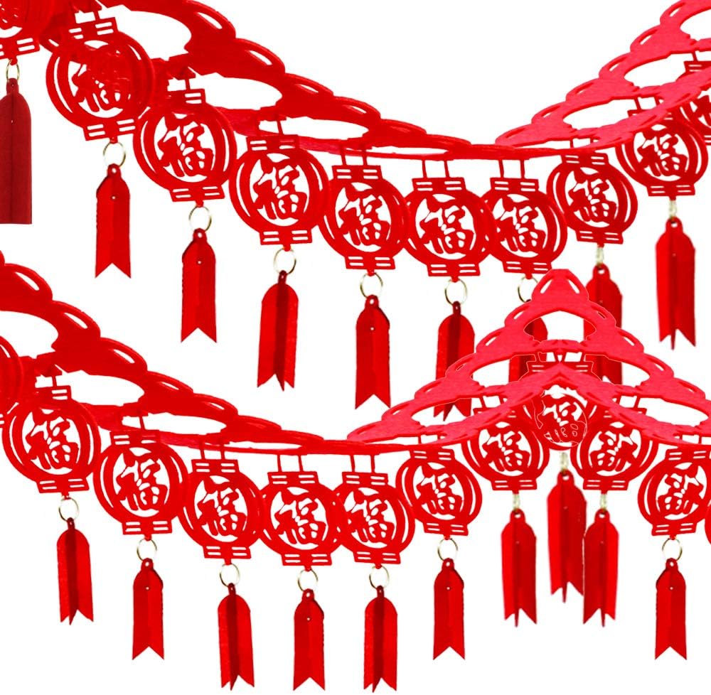 Supla 8 Pack 26.2' Long Chinese New Year Garland Decorative Red Hanging Good Luck Garland Chinese Spring Felt String Garland for Asian Chinese Festival 2025 Lunar Year of The Dragon Party Decorations