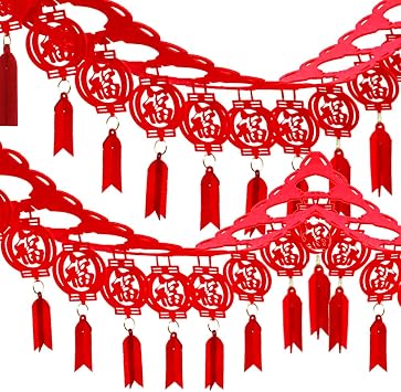 Supla 8 Pack 26.2 Long Chinese New Year Garland Decorative Red Hanging Good Luck Garland Chinese Spring Felt String for Asian Festival 2026 Lunar Year of The Horse Party Decorations