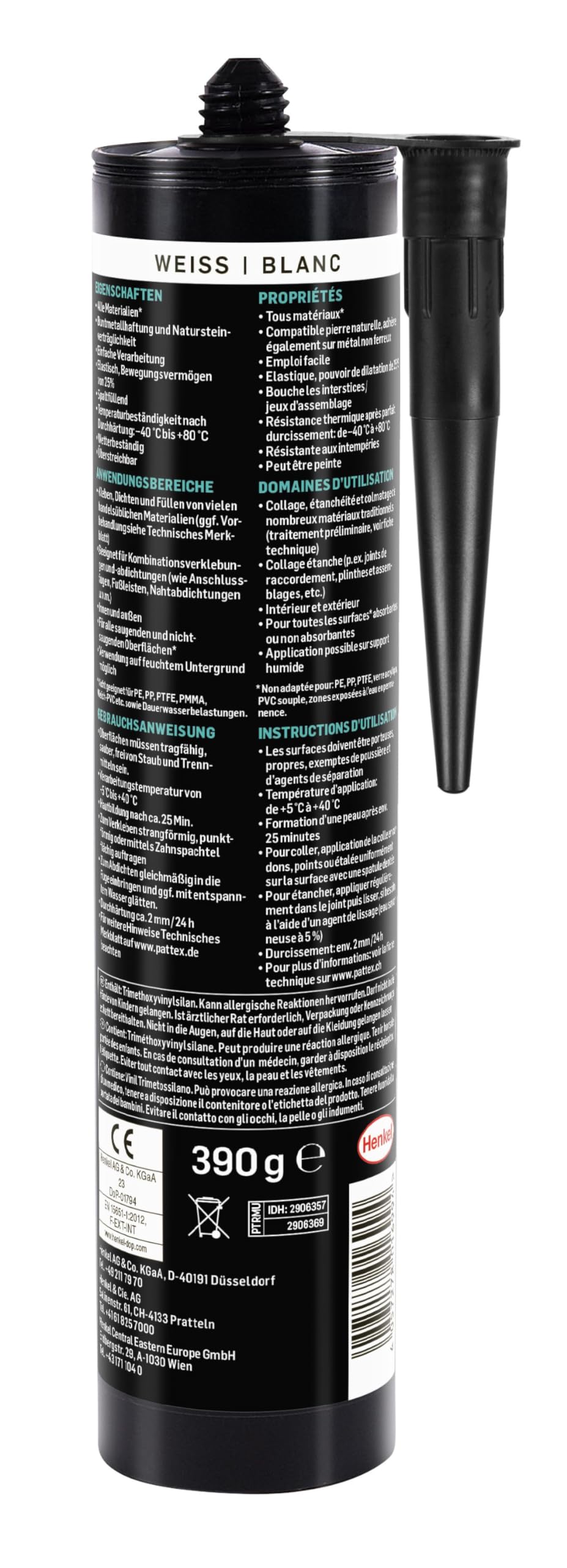 Pattex Montage Multi 3, 3in1 Montagekleber, starker Kraftkleber für fast alle Materialien*, wetterbeständiger Baukleber für innen und außen**, weiß, 12x390g Kartusche