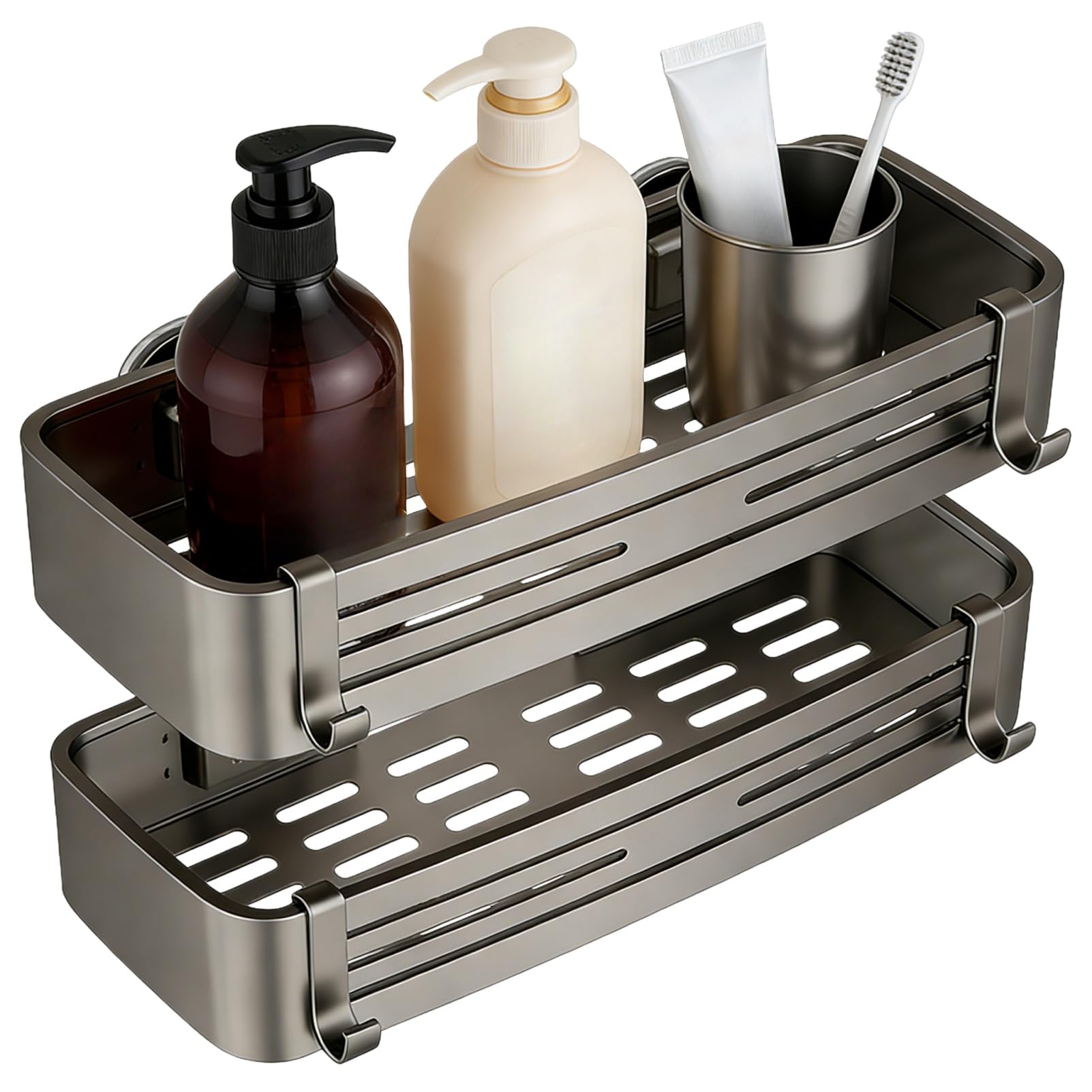 OHiZVZV 2-Tier Suction Cup Shower Caddy Multifunctional Organizer with Strong Suction Large Capacity Ideal for Shower Storage Bathroom