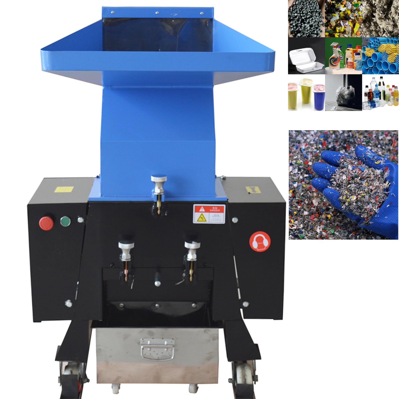 TECHTONGDA 5.5KW Plastic Shredder Granulator Electric Chipper Plastic Bottle Crusher Heavy Duty Disintegrator Grinding Machine for Recycling Bottle Rubber Wood Three-Phase 208V