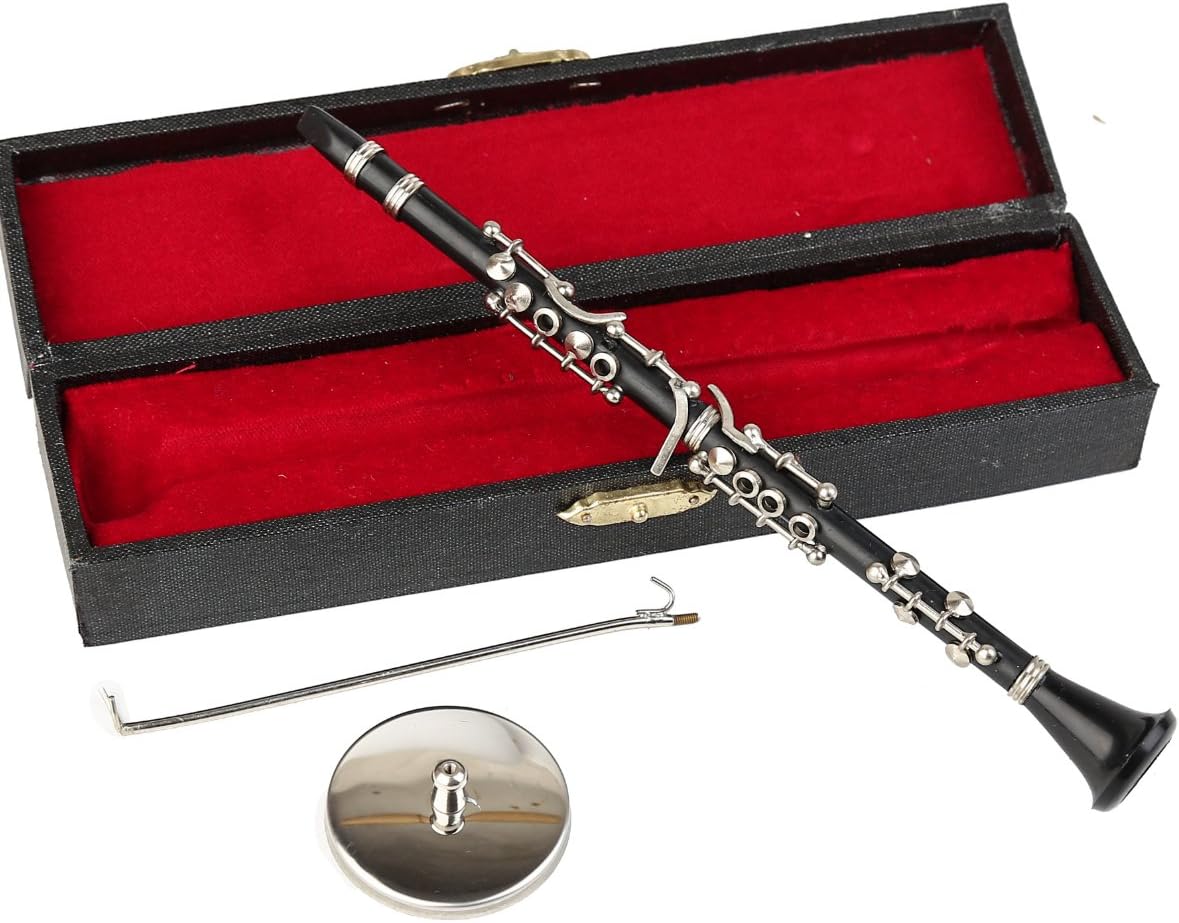 Miniature Clarinet with Stand and Case Mini Musical Instrument Clarinet Replica Collectible Figurines Dollhouse Accessories Model Home Decoration Display Ornament (7.28")