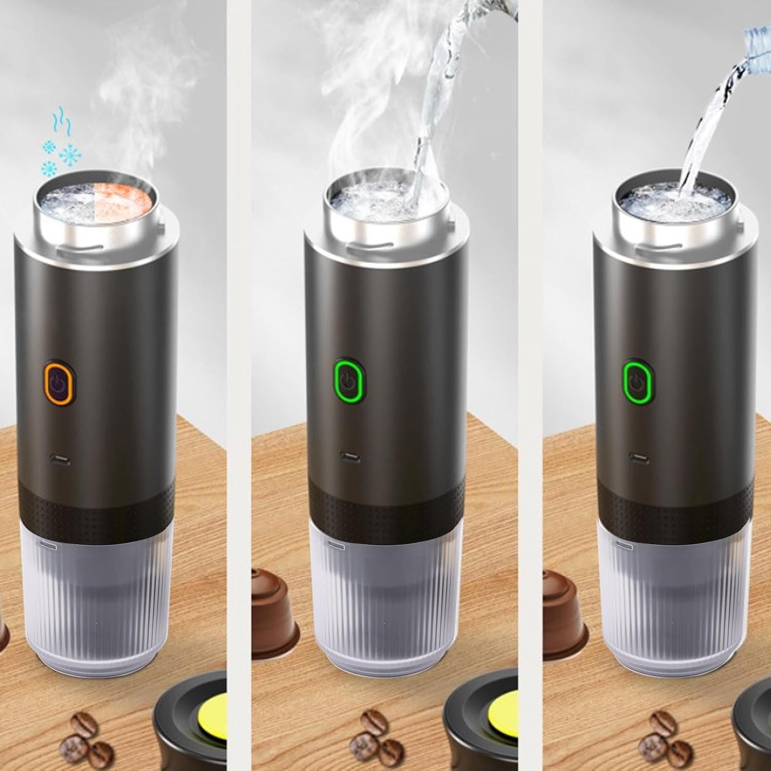 Yunir Portable Electric Espresso Machine, 15Bar Rechargeable 2 in 1 Multi Function Electric Coffee Machine One Key Extraction Compatible with NS Capsules for Camping Travel Home