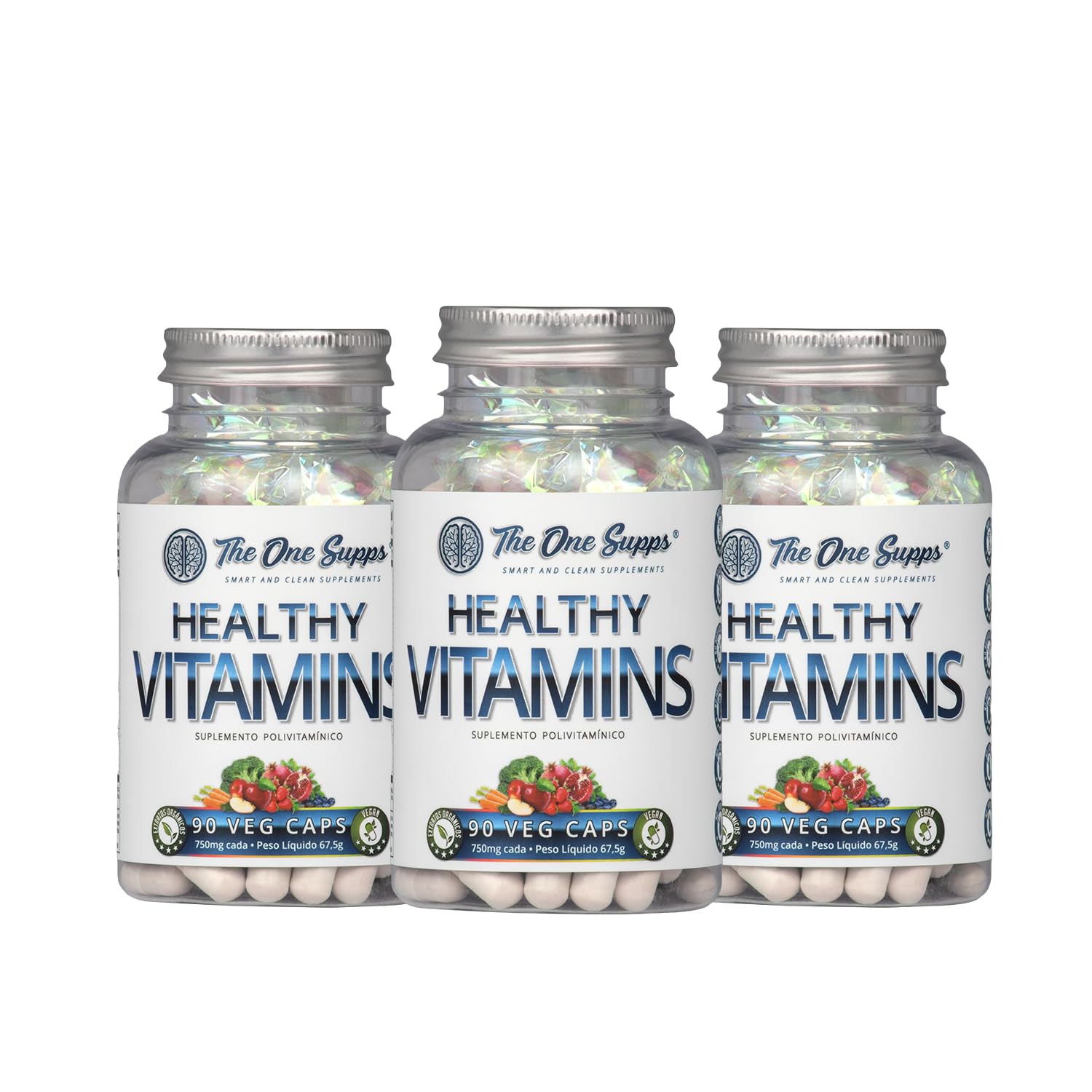 3 x Healthy Vitamins® 90 Veg Caps – 60% Vitaminas Naturais – The One Supps